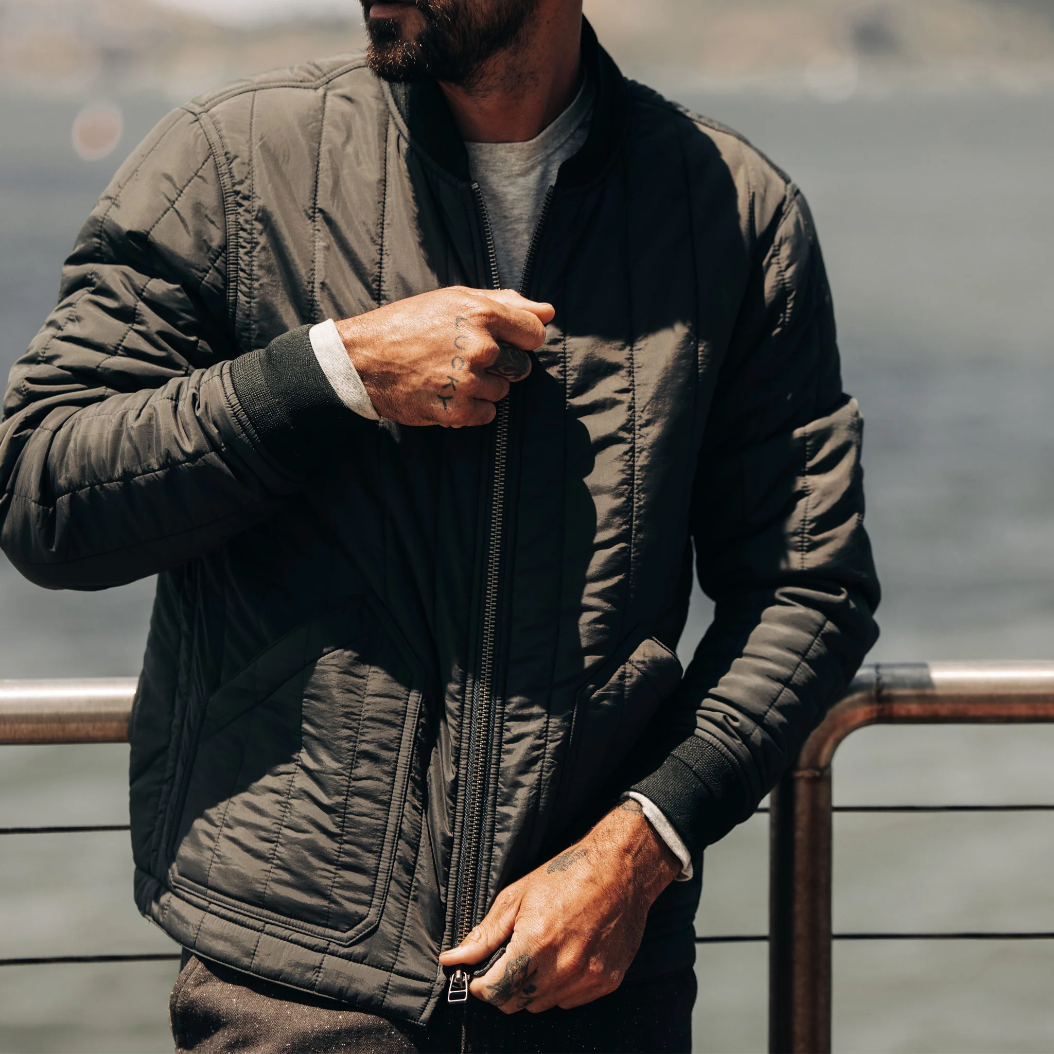 The Able Jacket in Faded Black Quilted Nylon - Image 2