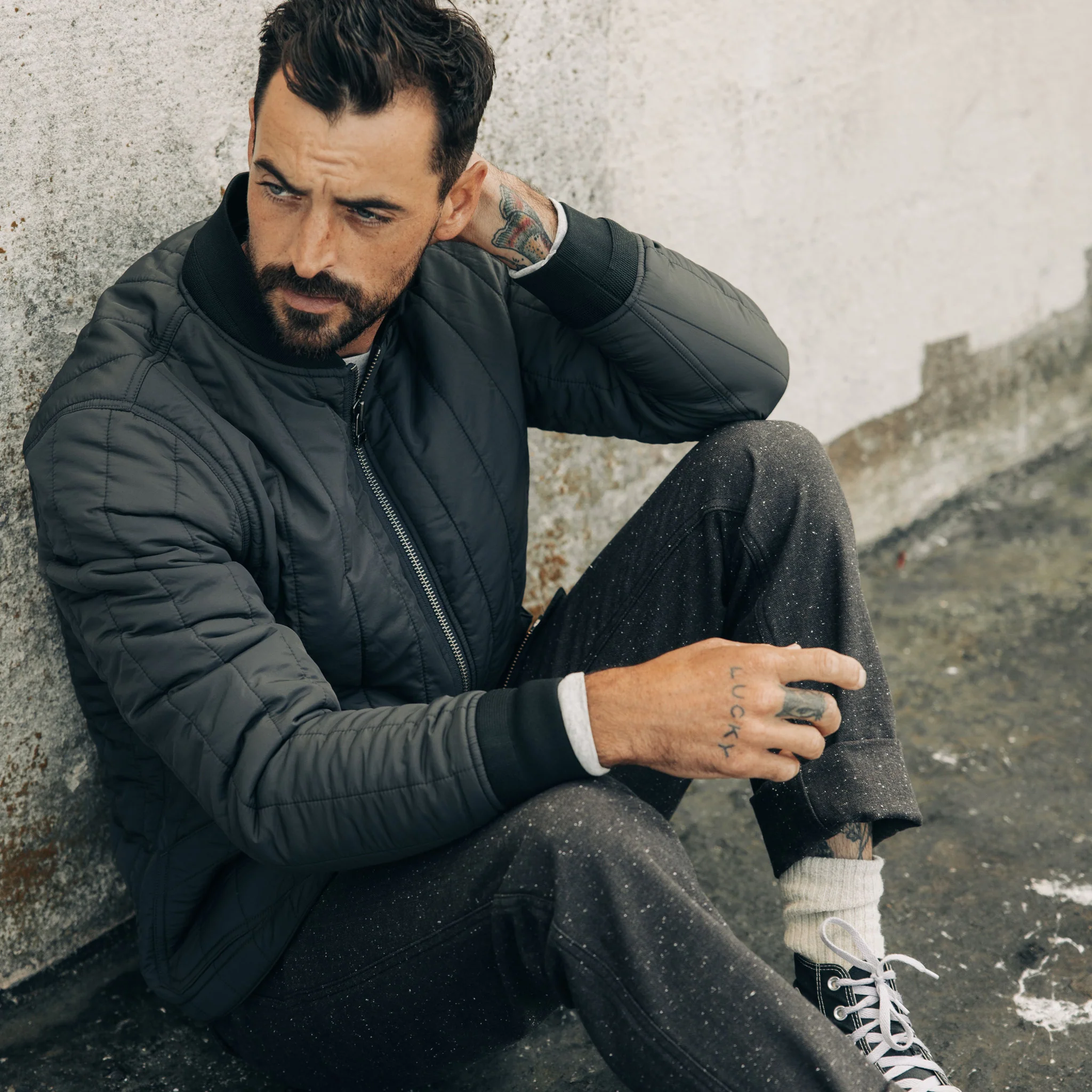 The Able Jacket in Faded Black Quilted Nylon - Image 4
