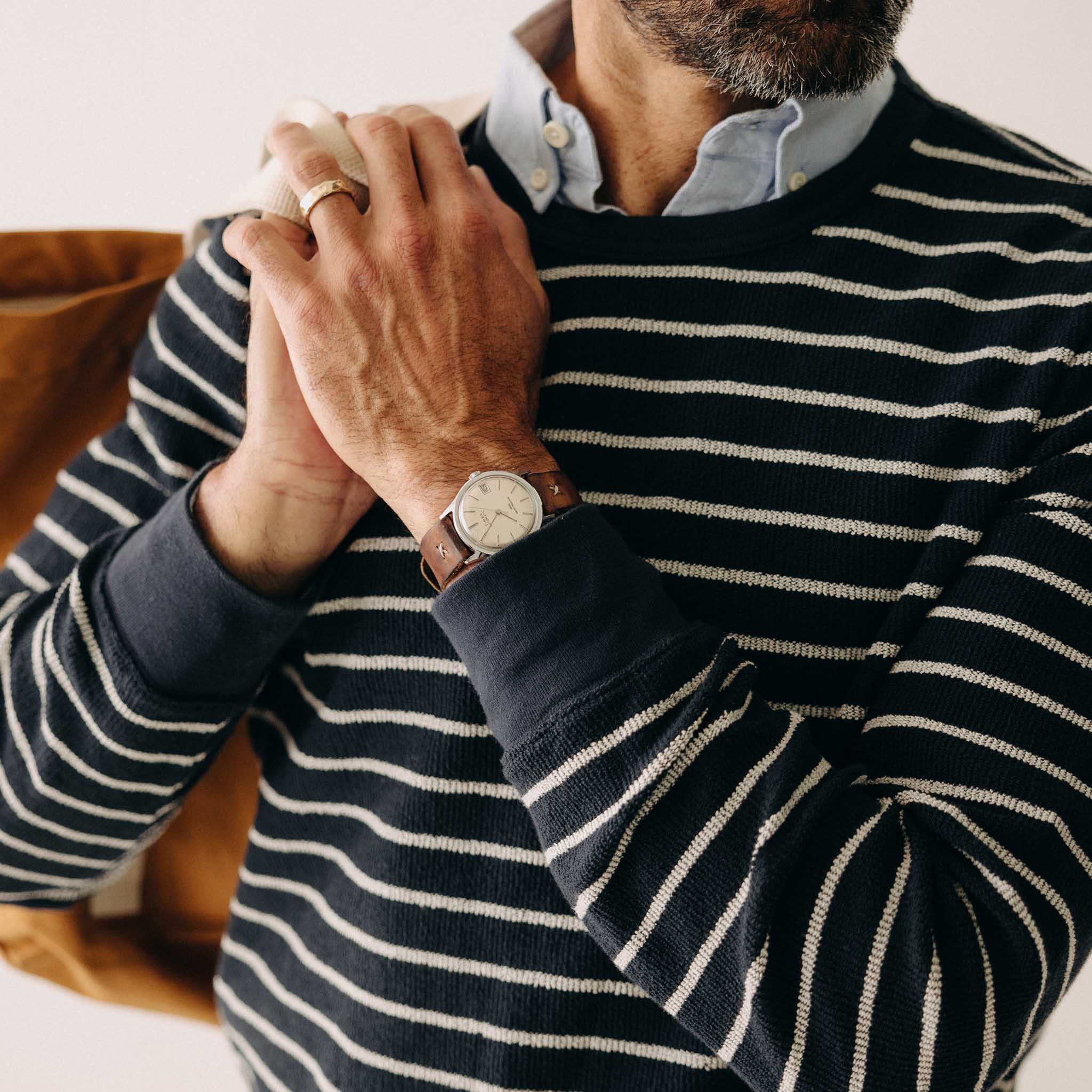 The Adams Crew in Dark Navy Stripe Reverse Terry - Image 3
