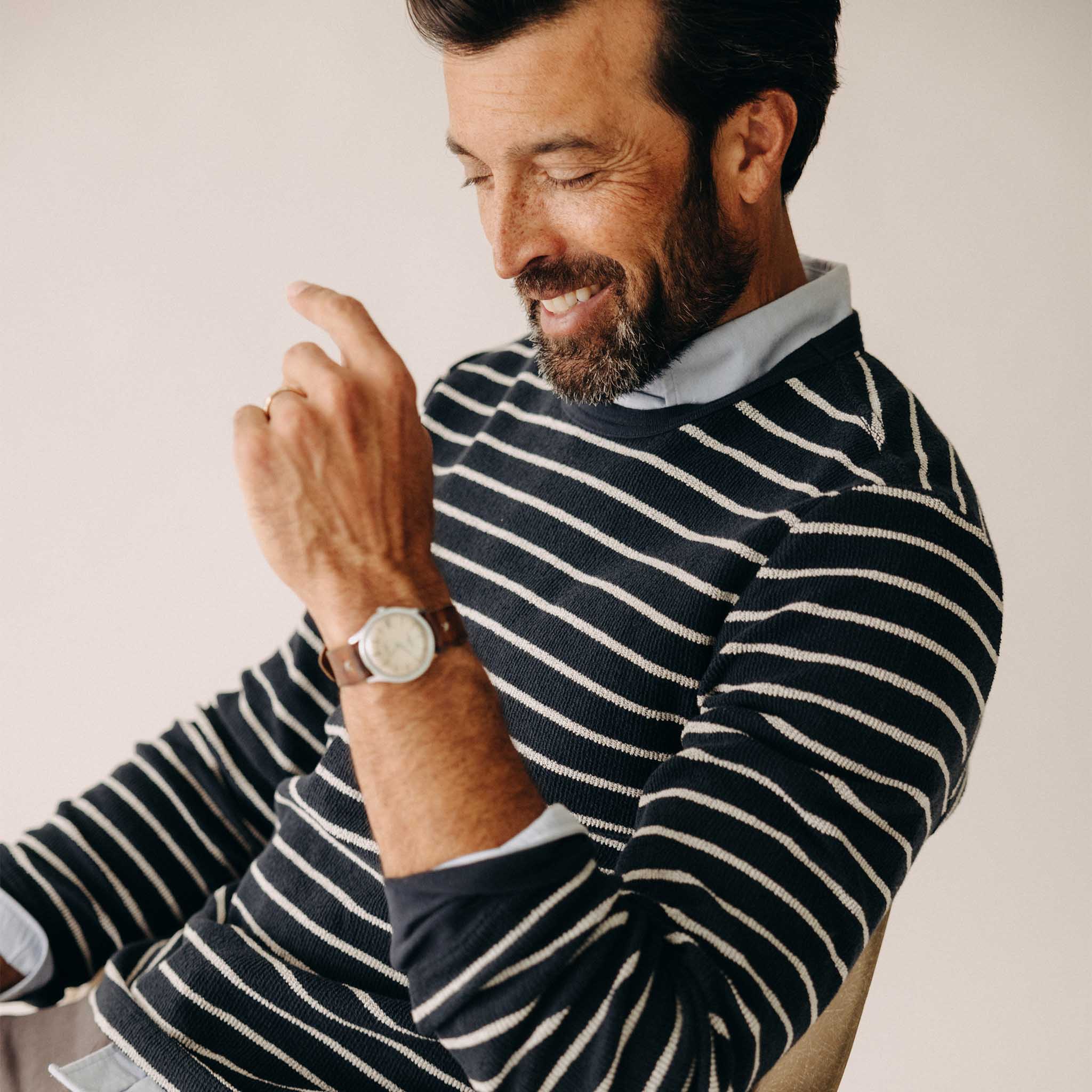 The Adams Crew in Dark Navy Stripe Reverse Terry - Image 4