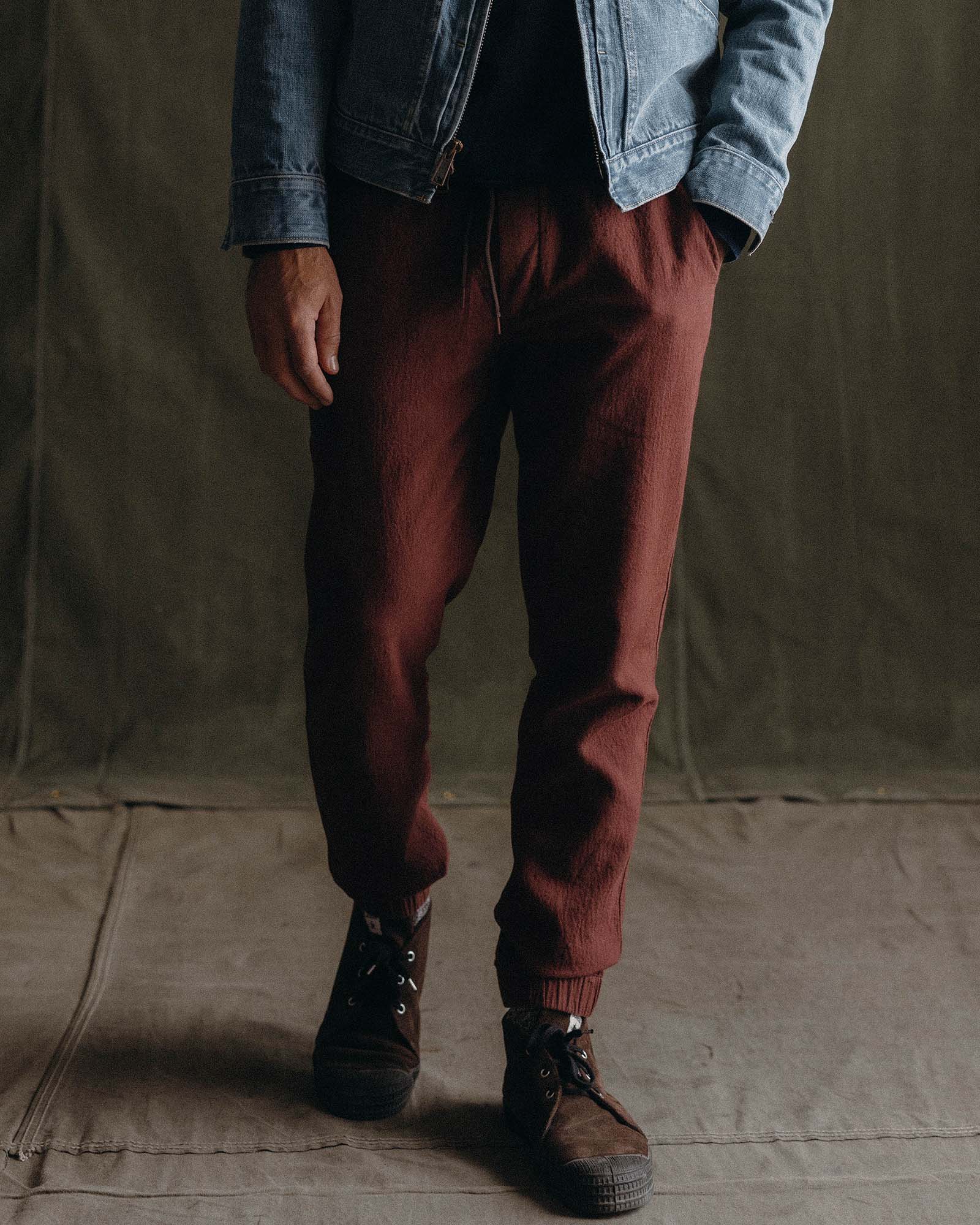 The Apres Pant in Burgundy Double Cloth - Image 2