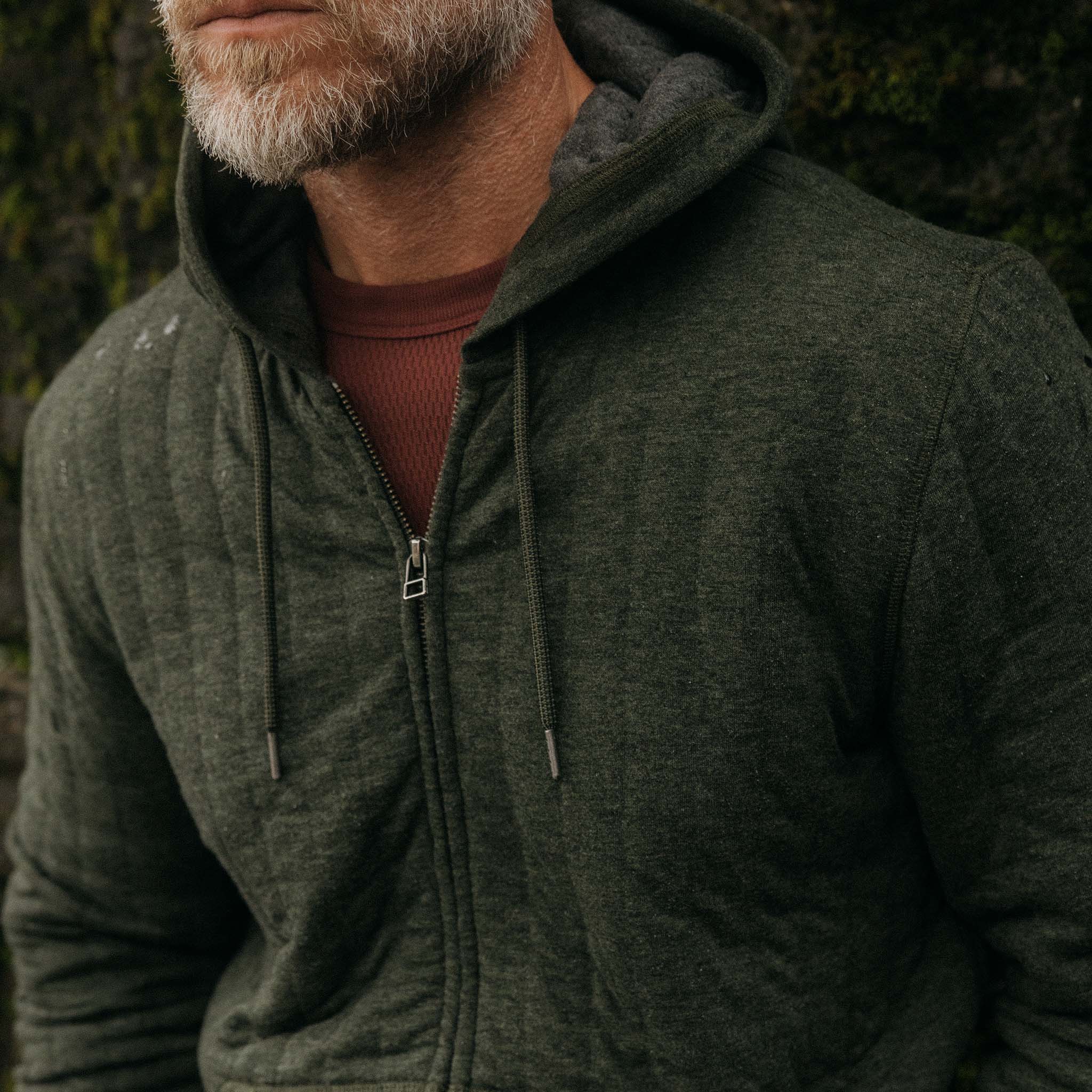 The Apres Zip Hoodie in Fatigue Olive Quilted Jersey - Image 3