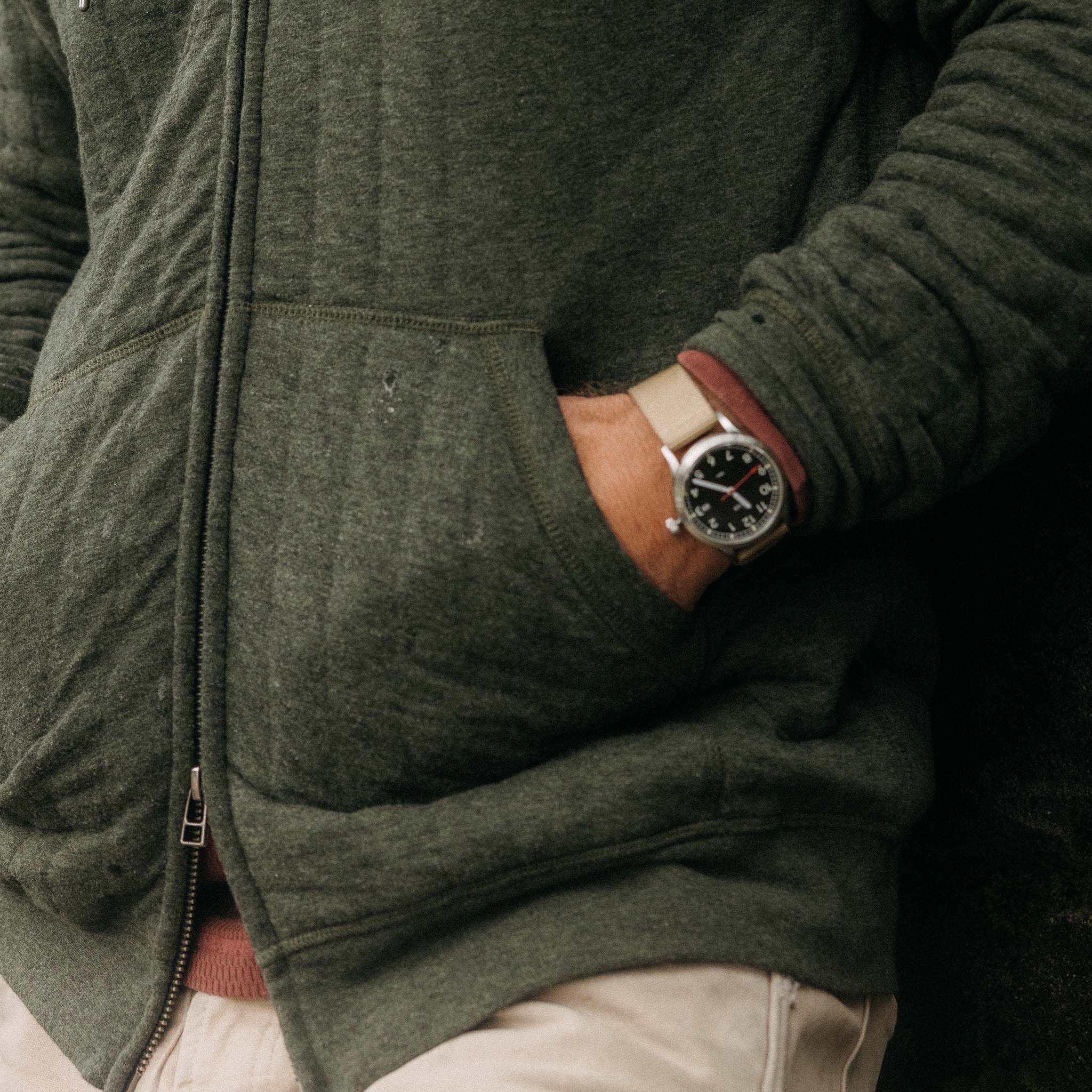 The Apres Zip Hoodie in Fatigue Olive Quilted Jersey - Image 4