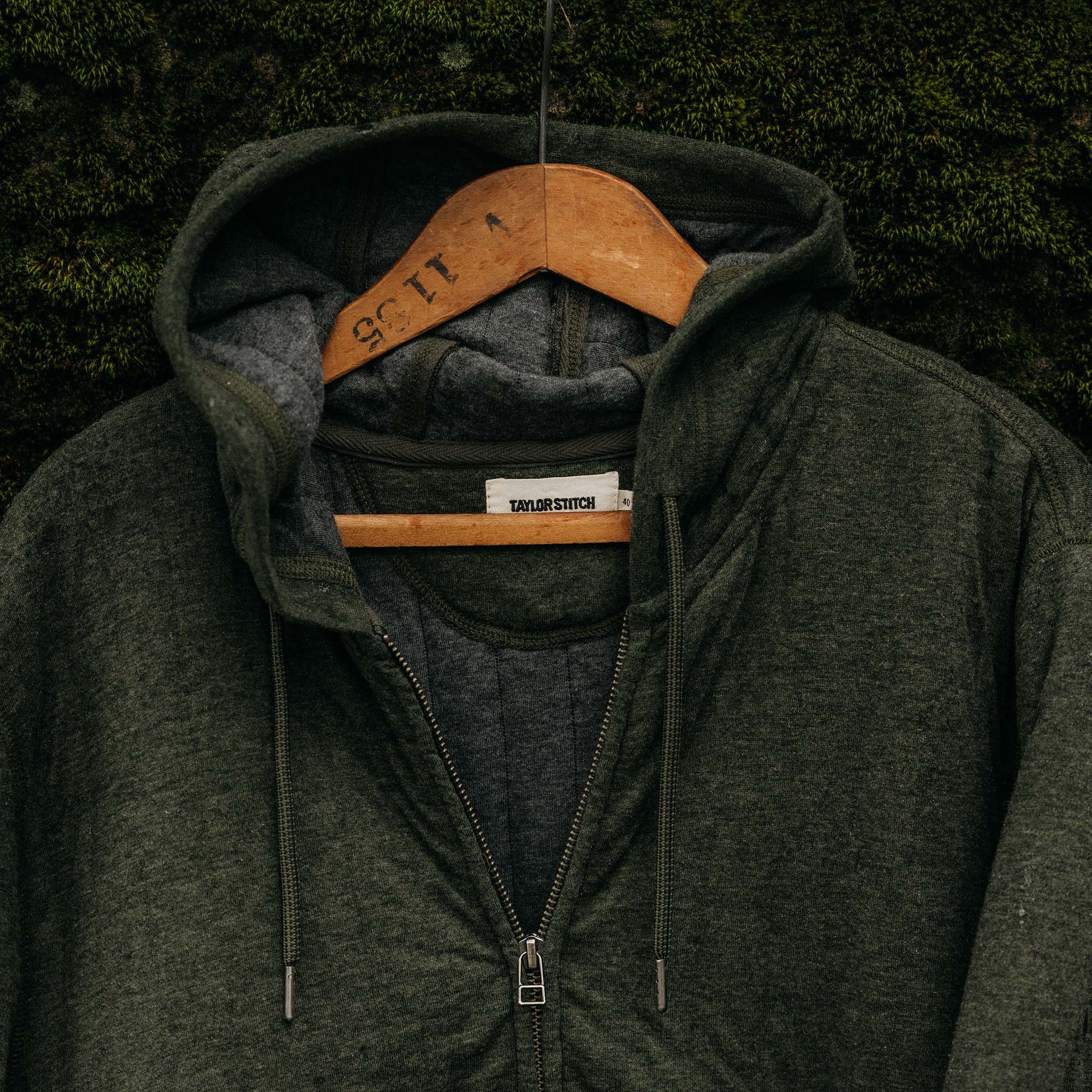 The Apres Zip Hoodie in Fatigue Olive Quilted Jersey - Image 5