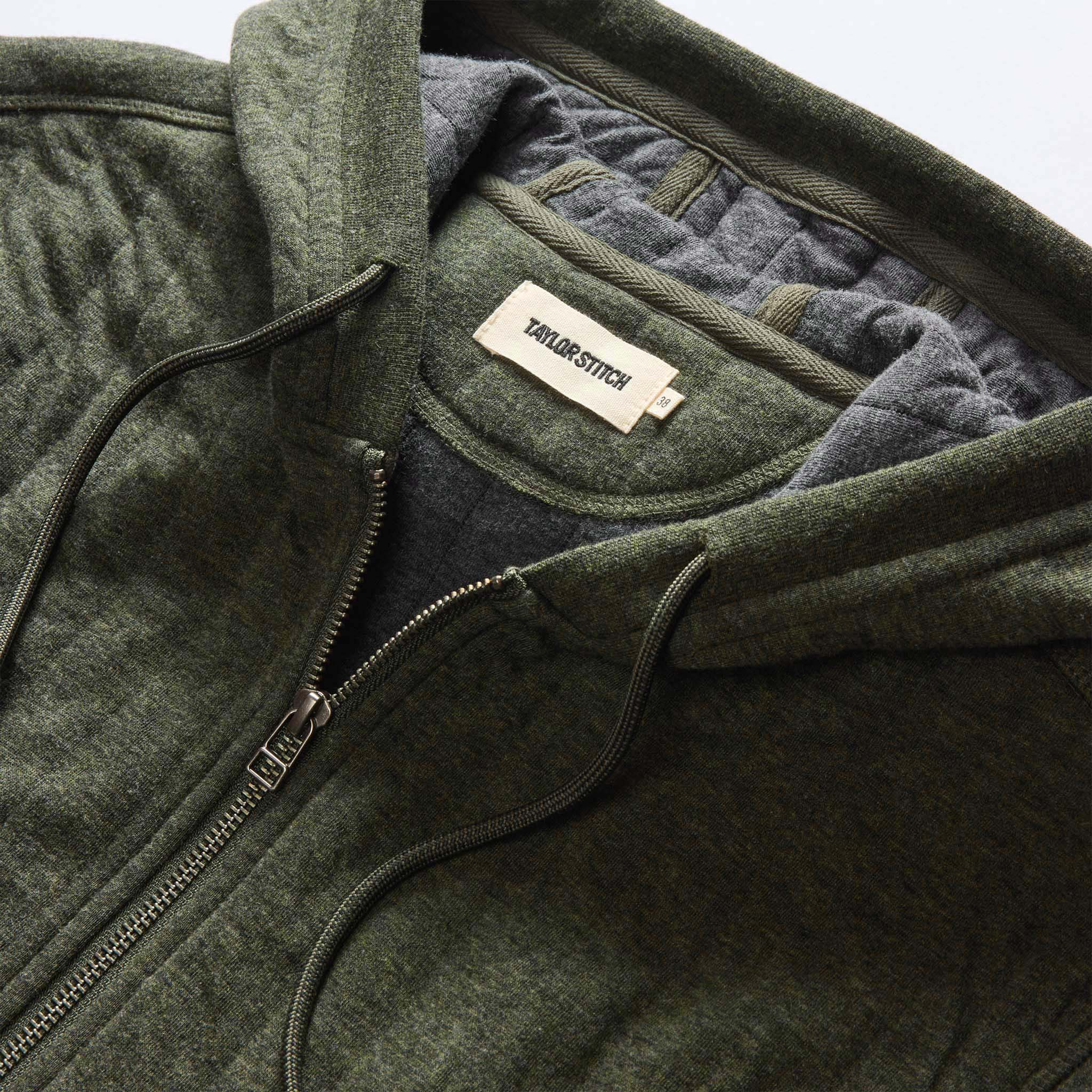 The Apres Zip Hoodie in Fatigue Olive Quilted Jersey - Image 6