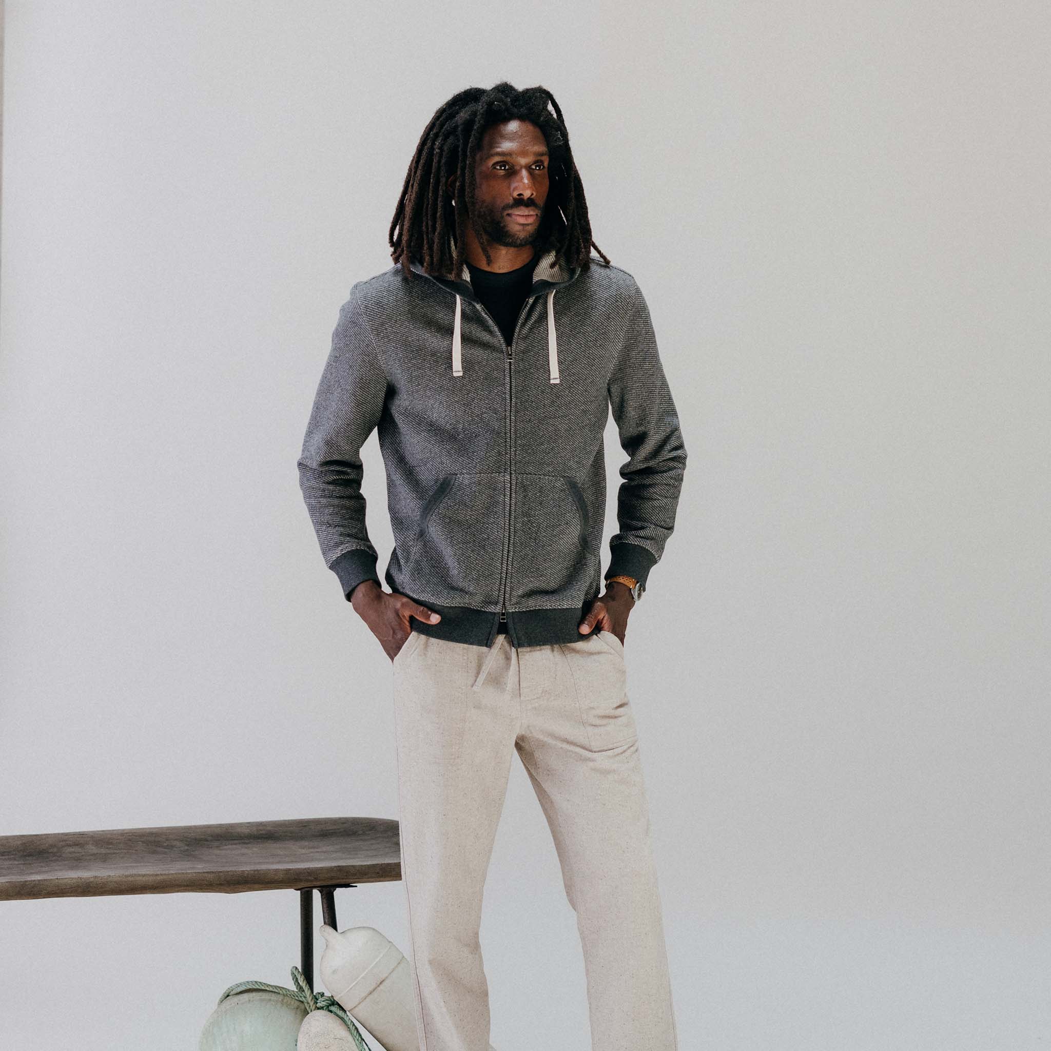 The Apres Zip Hoodie in Graphite French Terry Twill - Image 2