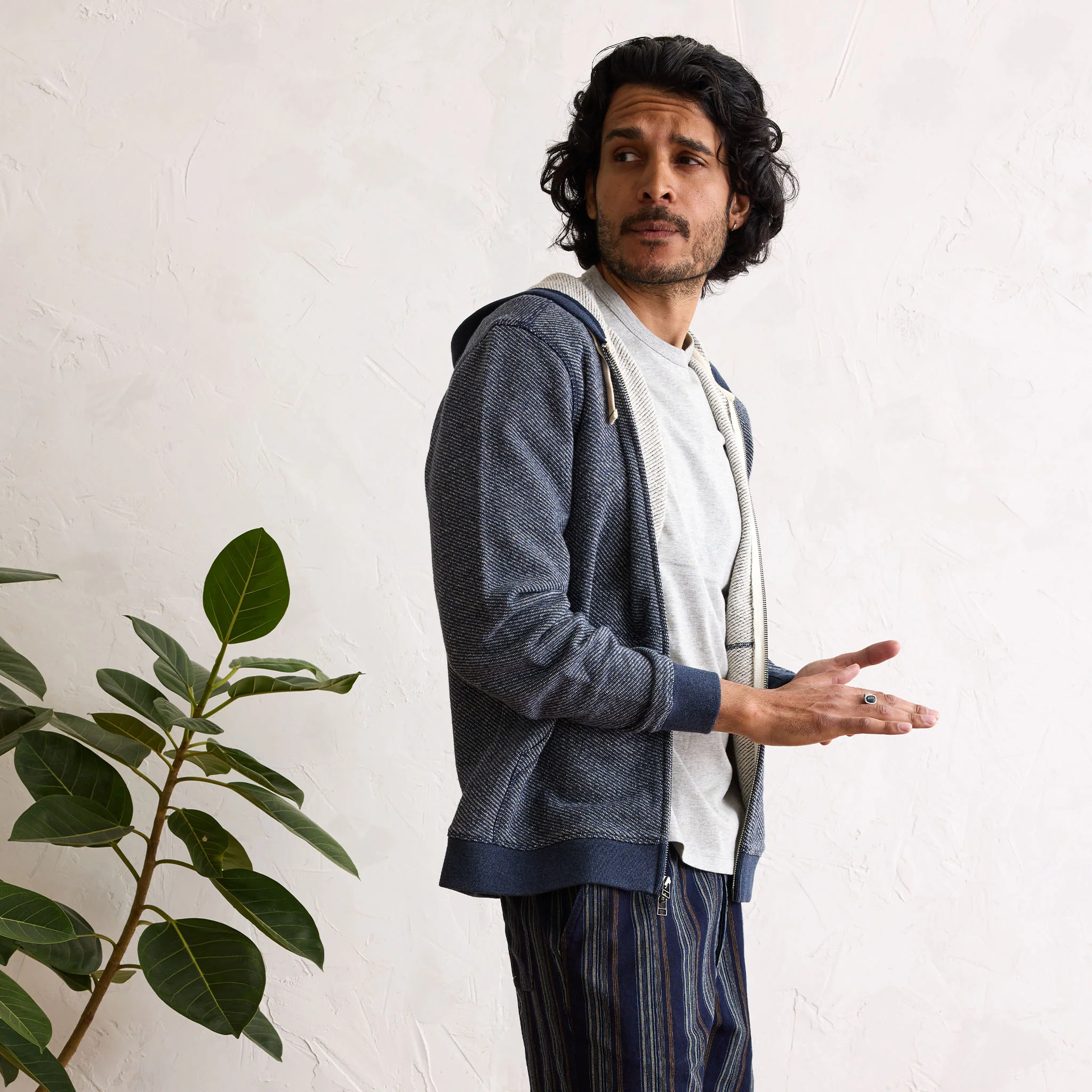 The Apres Zip Hoodie in Heather Navy Terry - Image 2