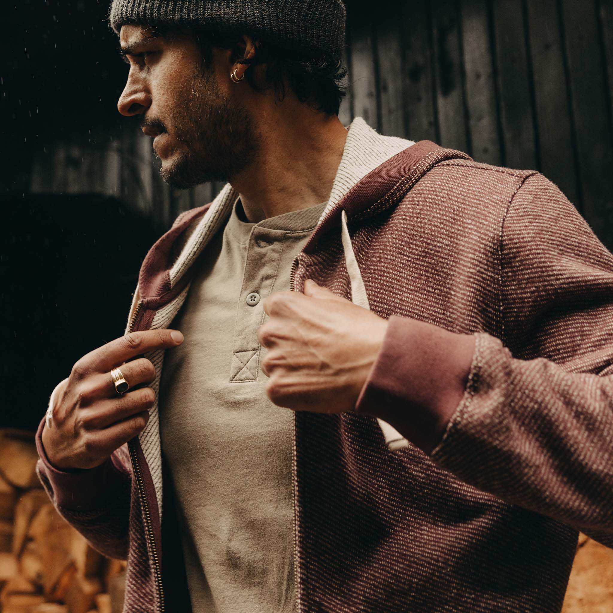 The Apres Zip Hoodie in Merlot French Terry Twill - Image 3