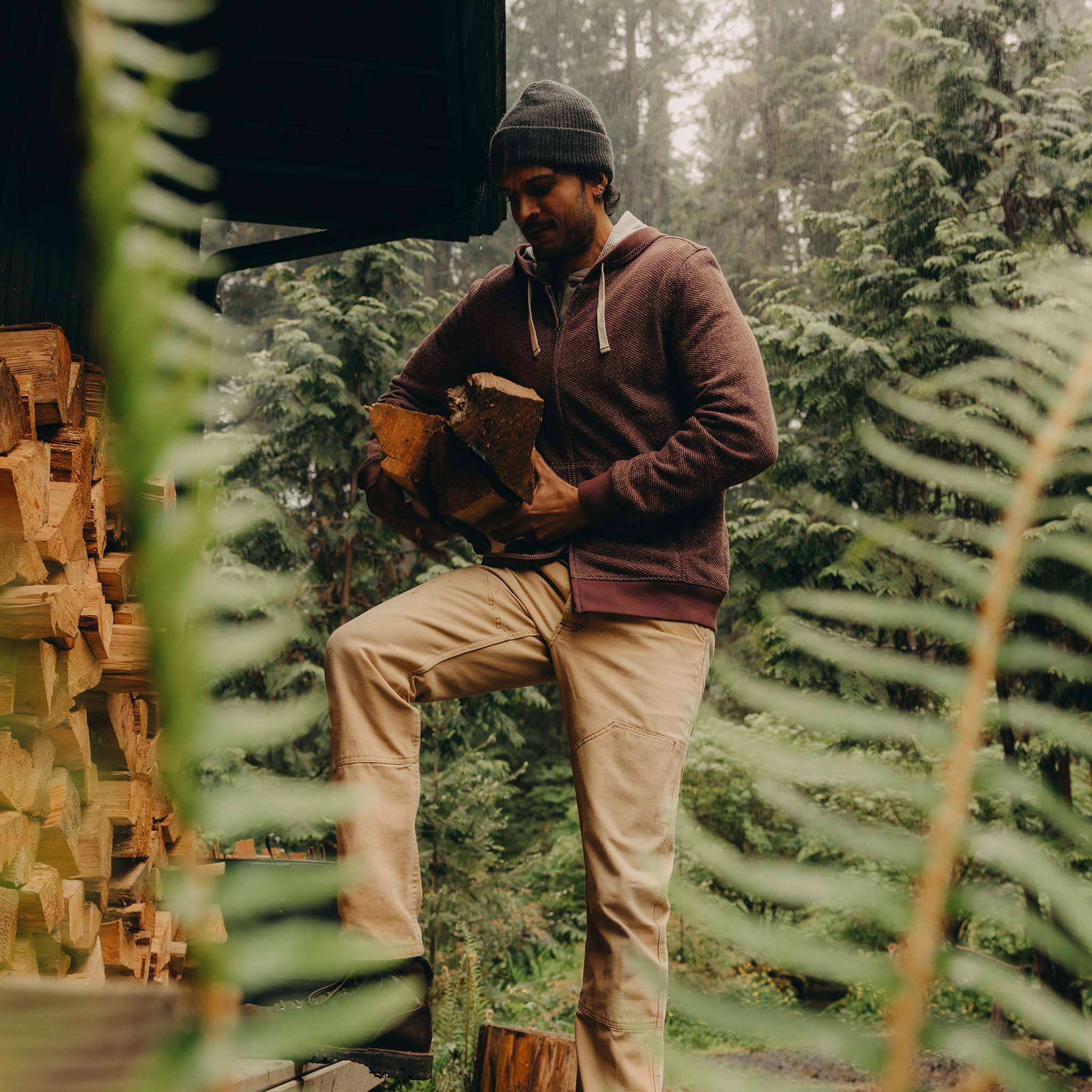 The Apres Zip Hoodie in Merlot French Terry Twill - Image 5