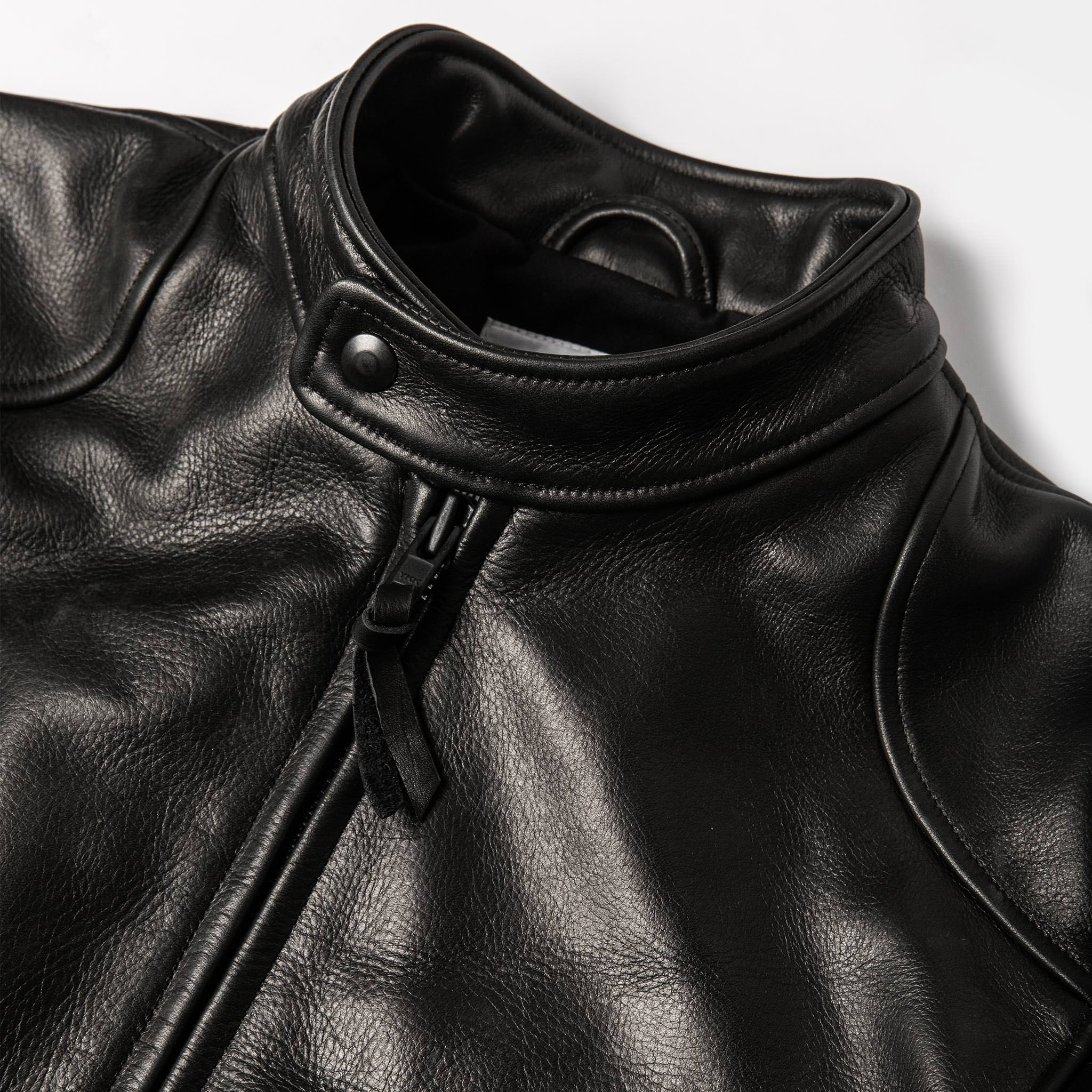 The Band Collar Moto Jacket in Black Steerhide - Image 8