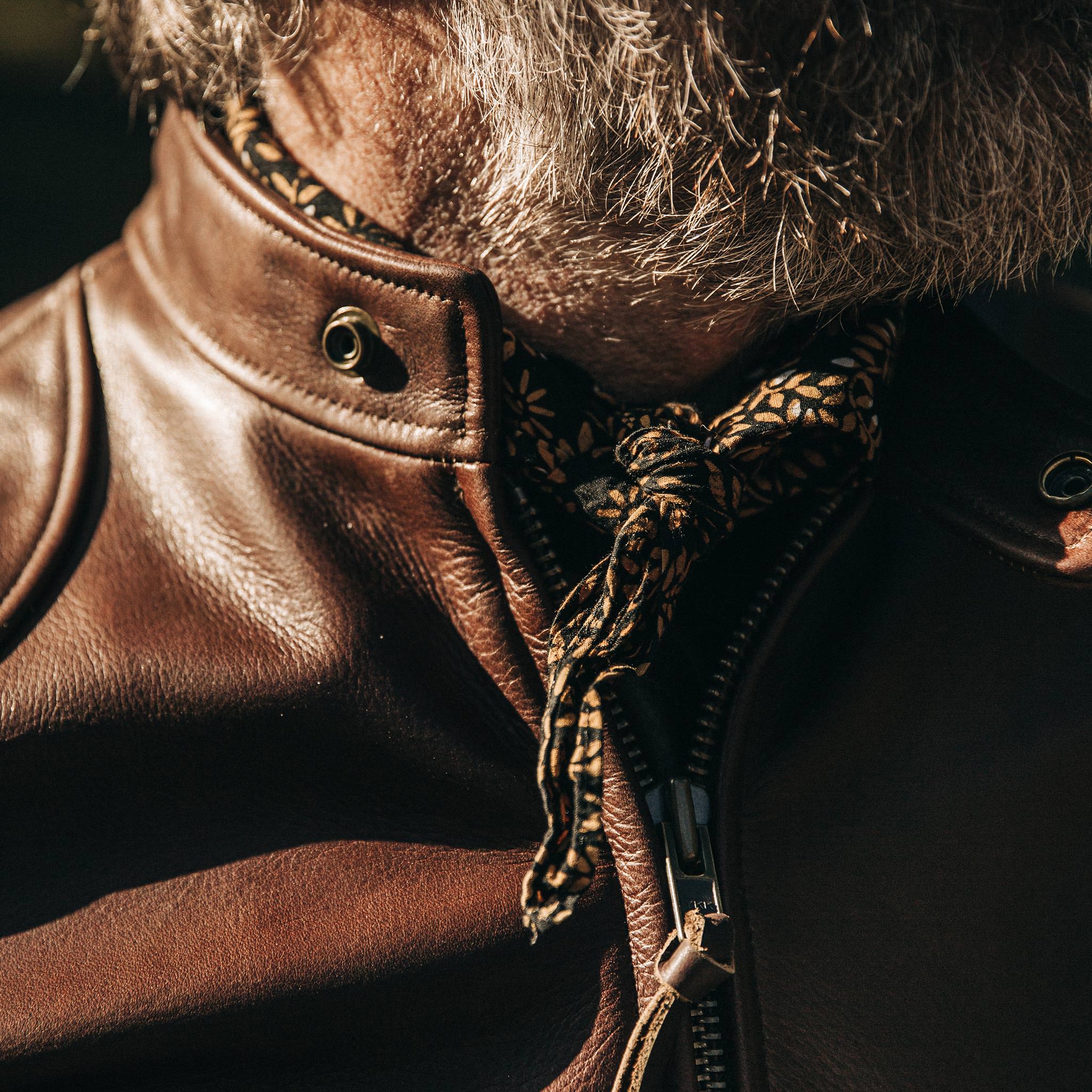 The Band Collar Moto Jacket in Espresso Steerhide - Image 4