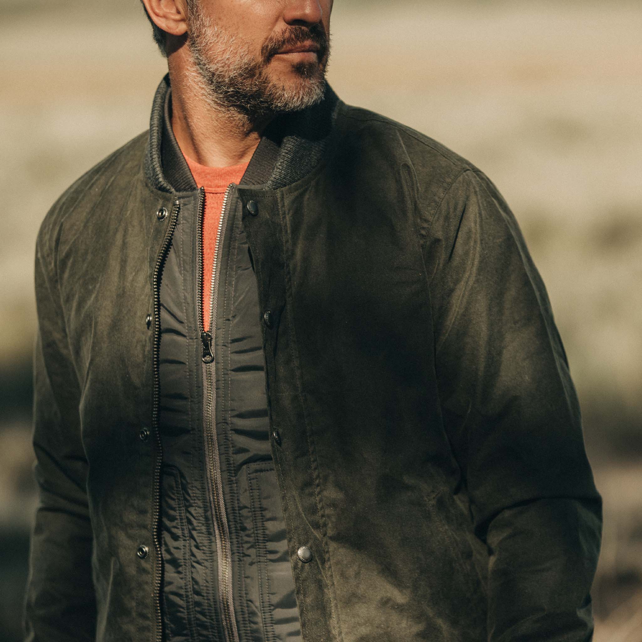 The Bomber Jacket in Waxed Olive - Image 3