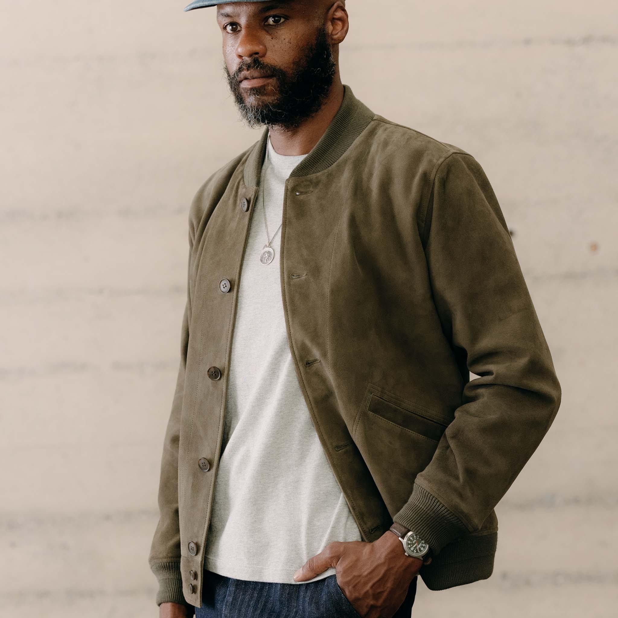 The Bomber Jacket in Army Suede - Image 5