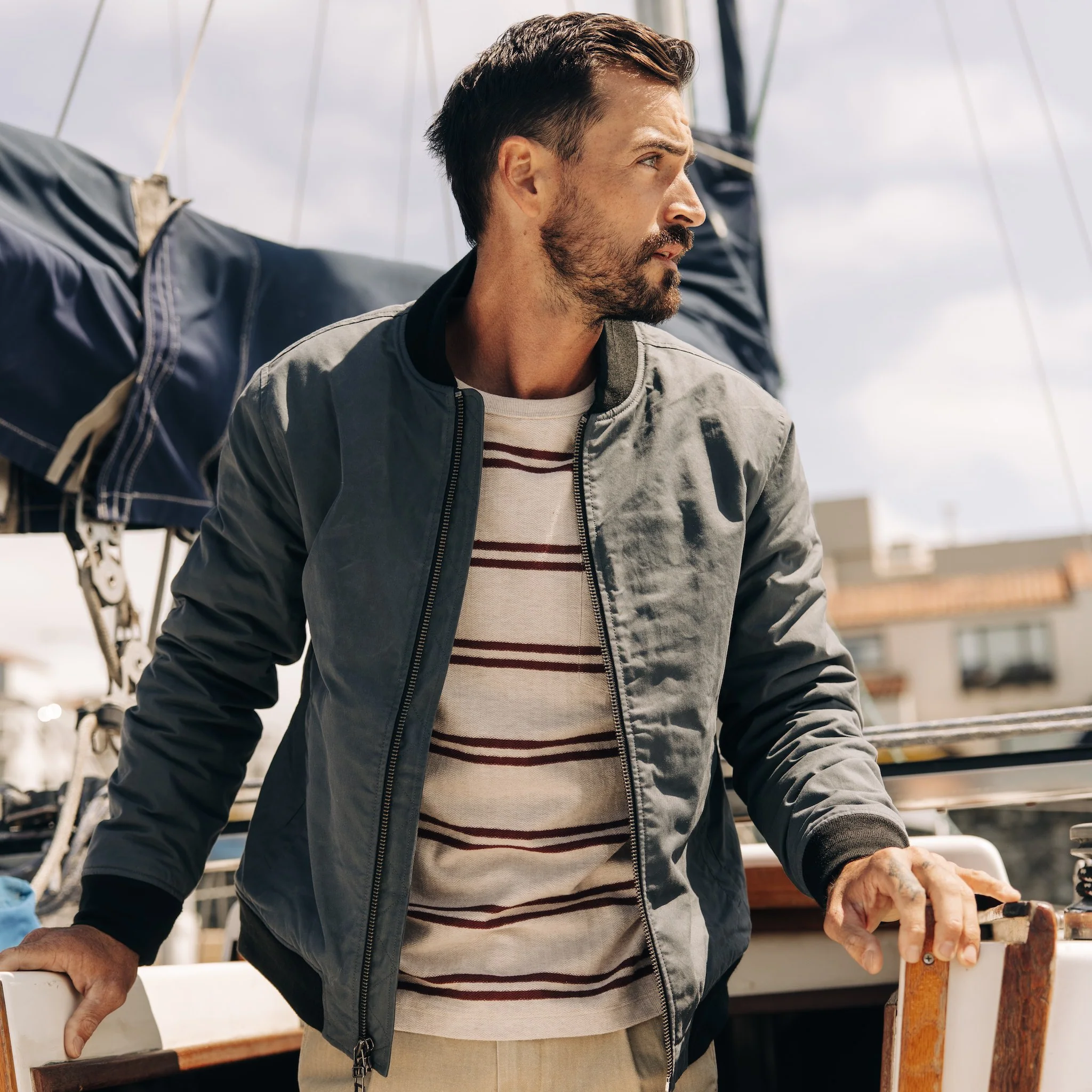 The Bomber Jacket in Charcoal Dry Wax - Image 2