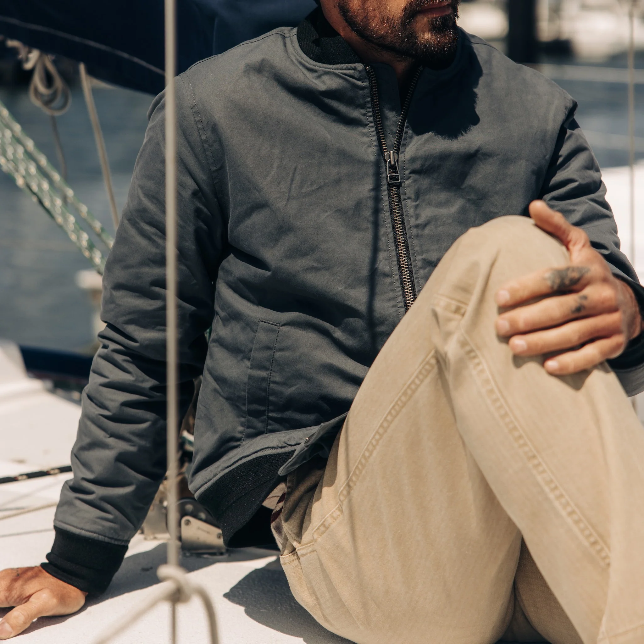 The Bomber Jacket in Charcoal Dry Wax - Image 5