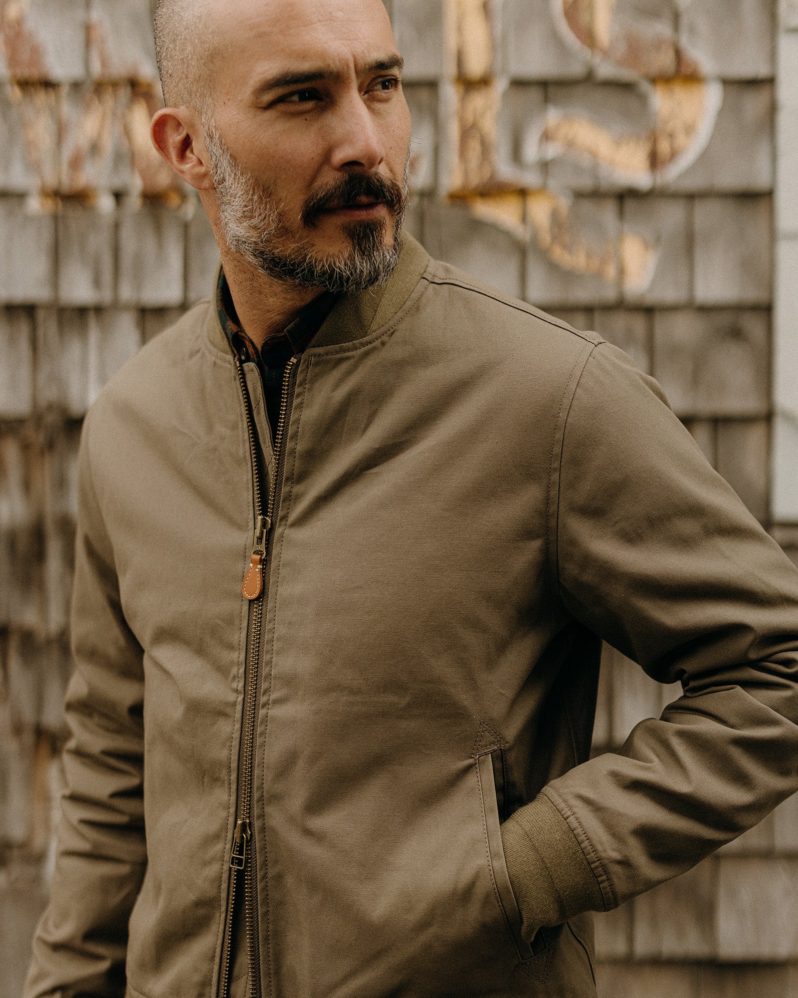 The Insulated Bomber Jacket in Fatigue Olive Dry Wax - Image 2