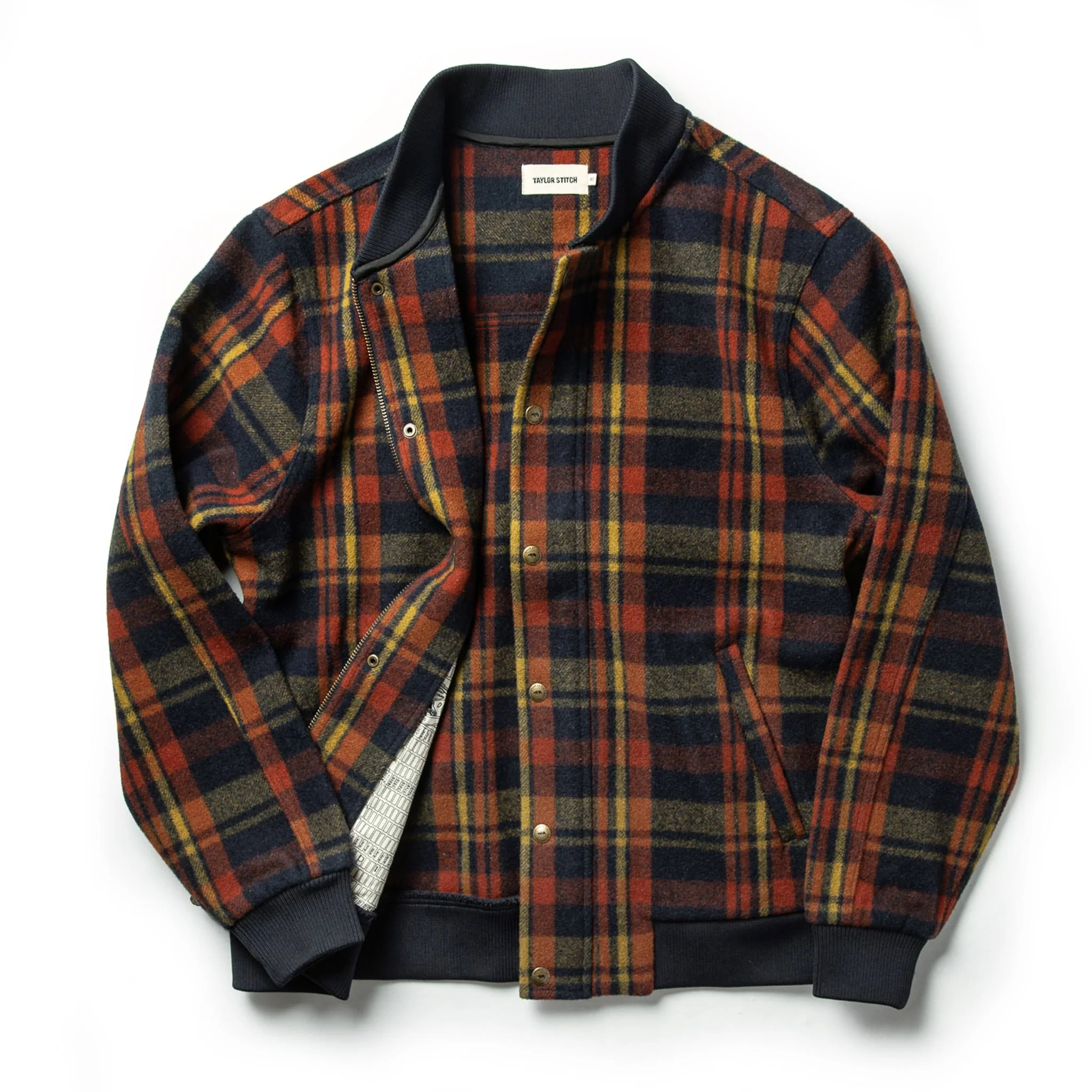 The Bomber Jacket in Navy Plaid Wool - Image 10