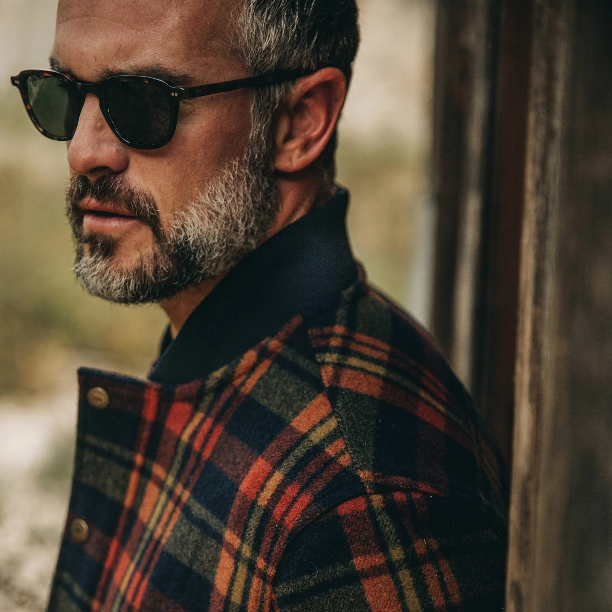 The Bomber Jacket in Navy Plaid Wool - Image 3