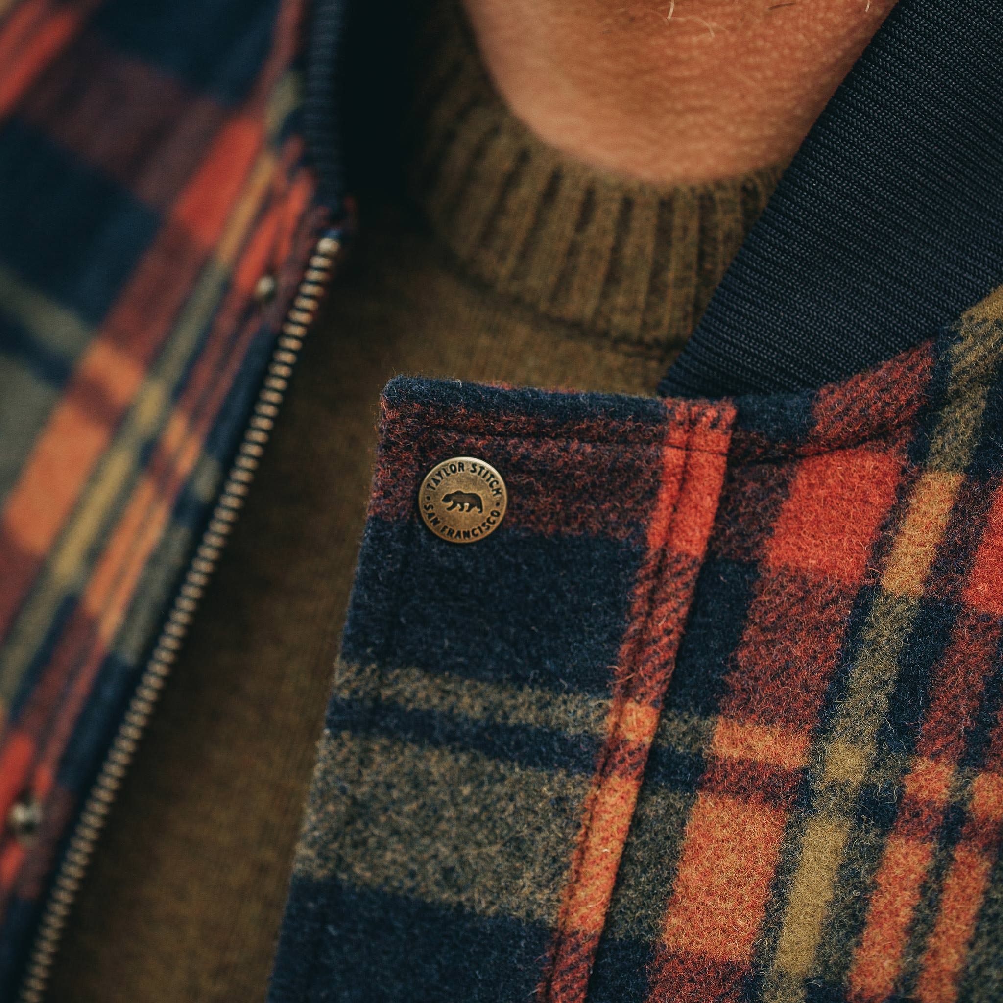 The Bomber Jacket in Navy Plaid Wool - Image 4