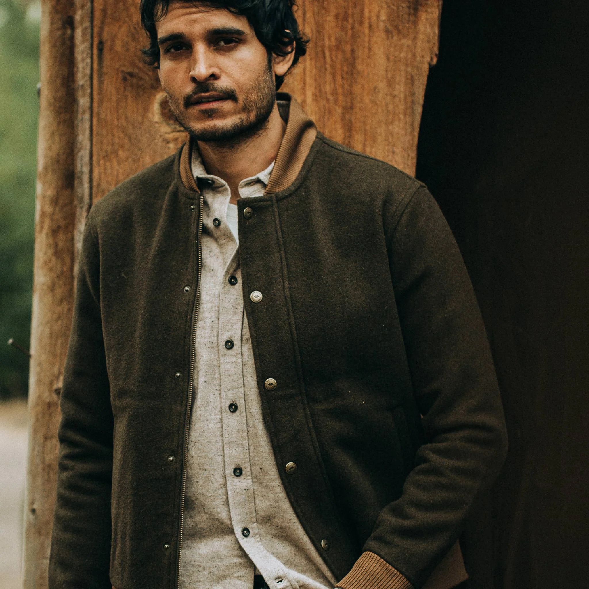 The Bomber Jacket in Olive Wool - Image 3