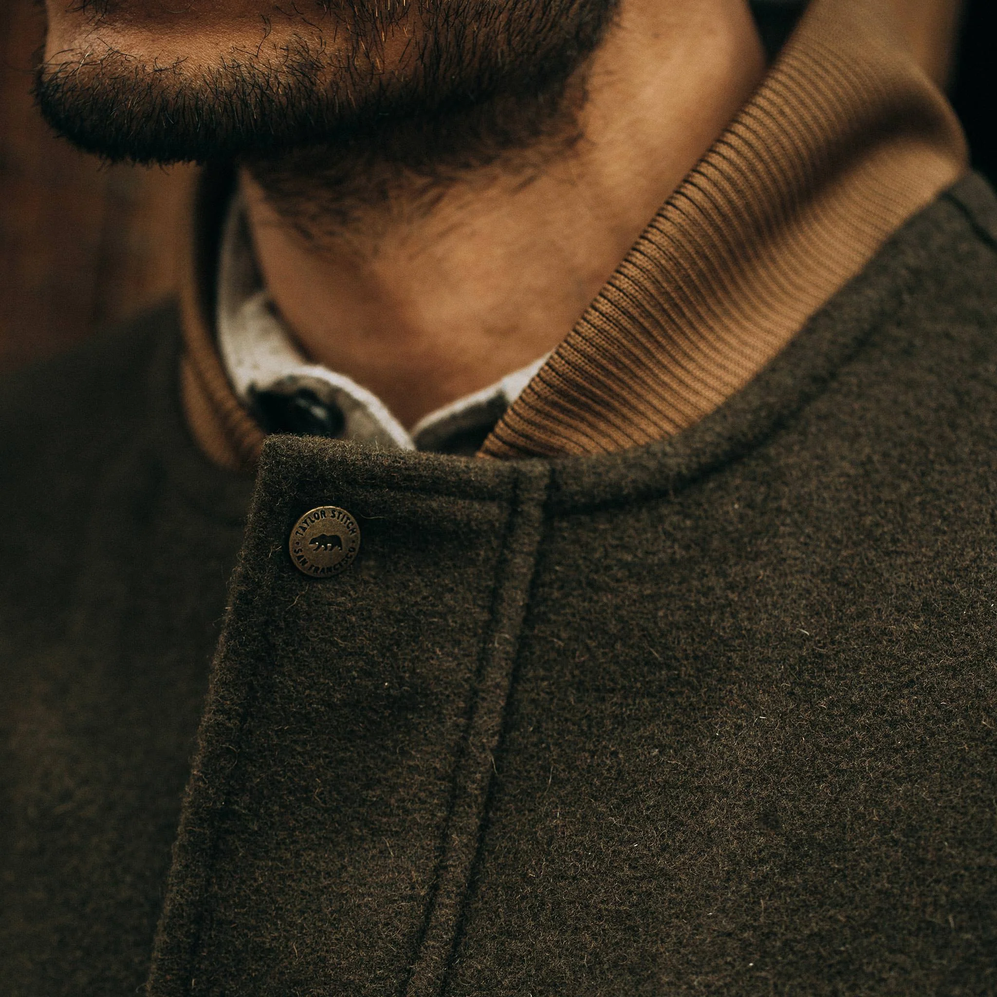 The Bomber Jacket in Olive Wool - Image 4