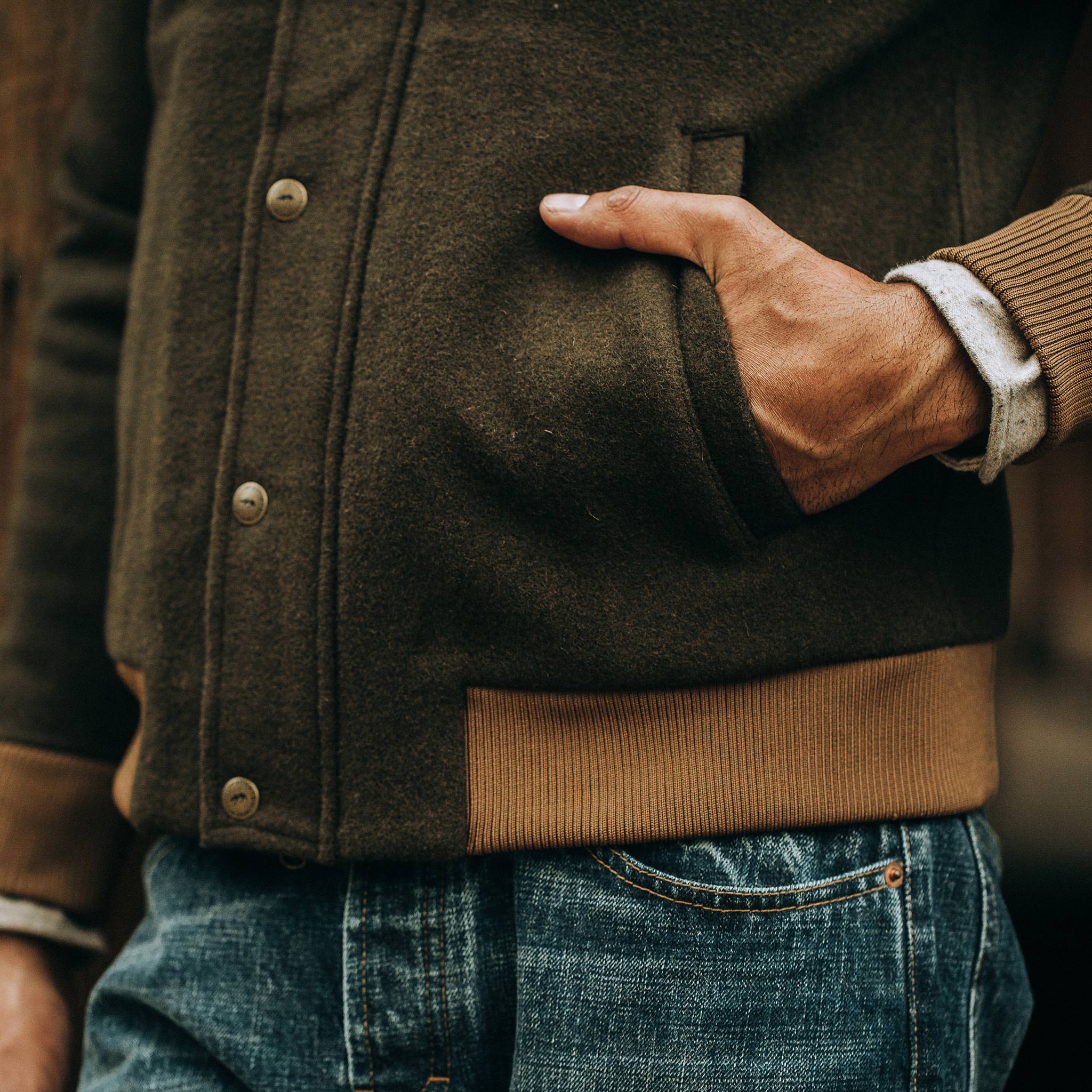 The Bomber Jacket in Olive Wool - Image 5