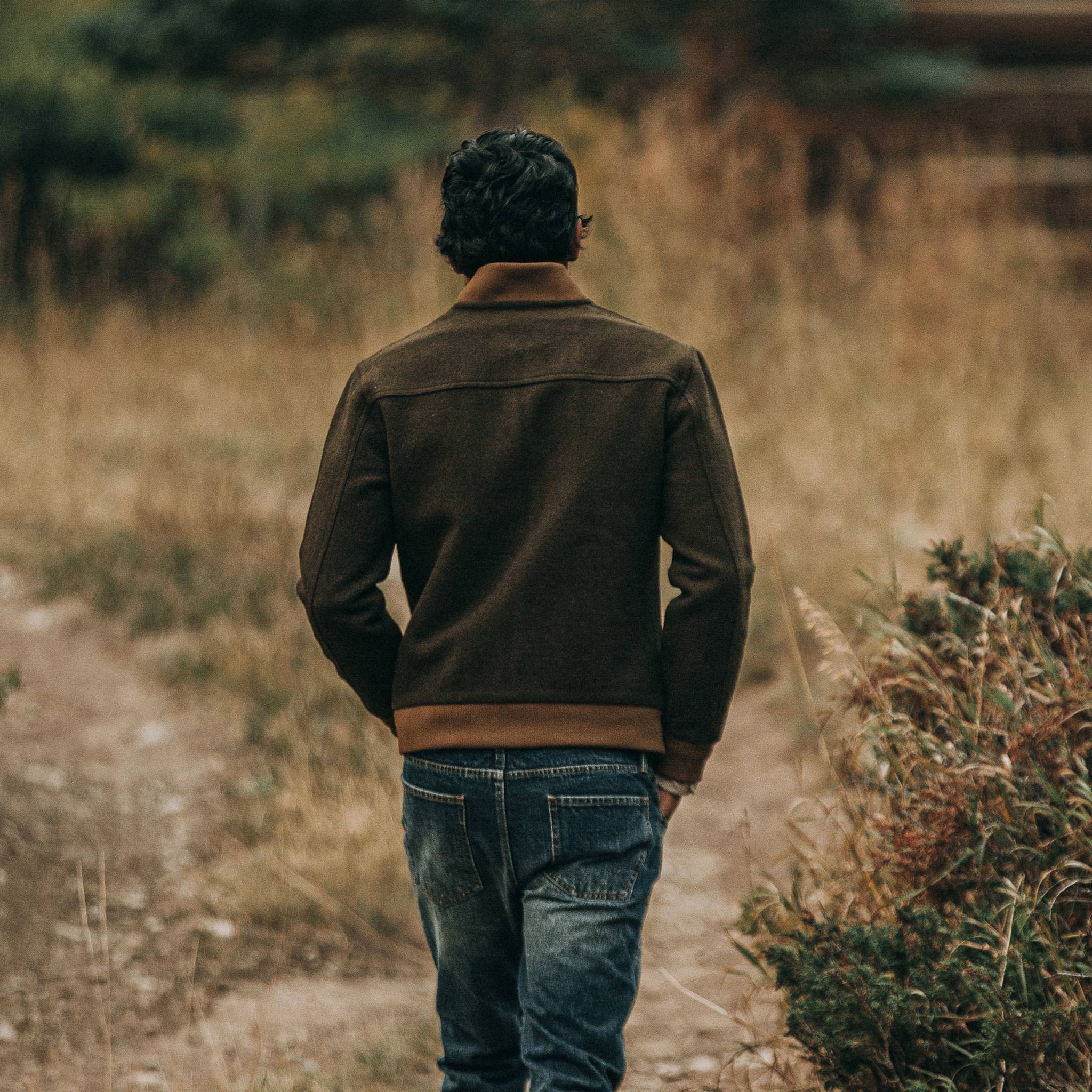 The Bomber Jacket in Olive Wool - Image 6