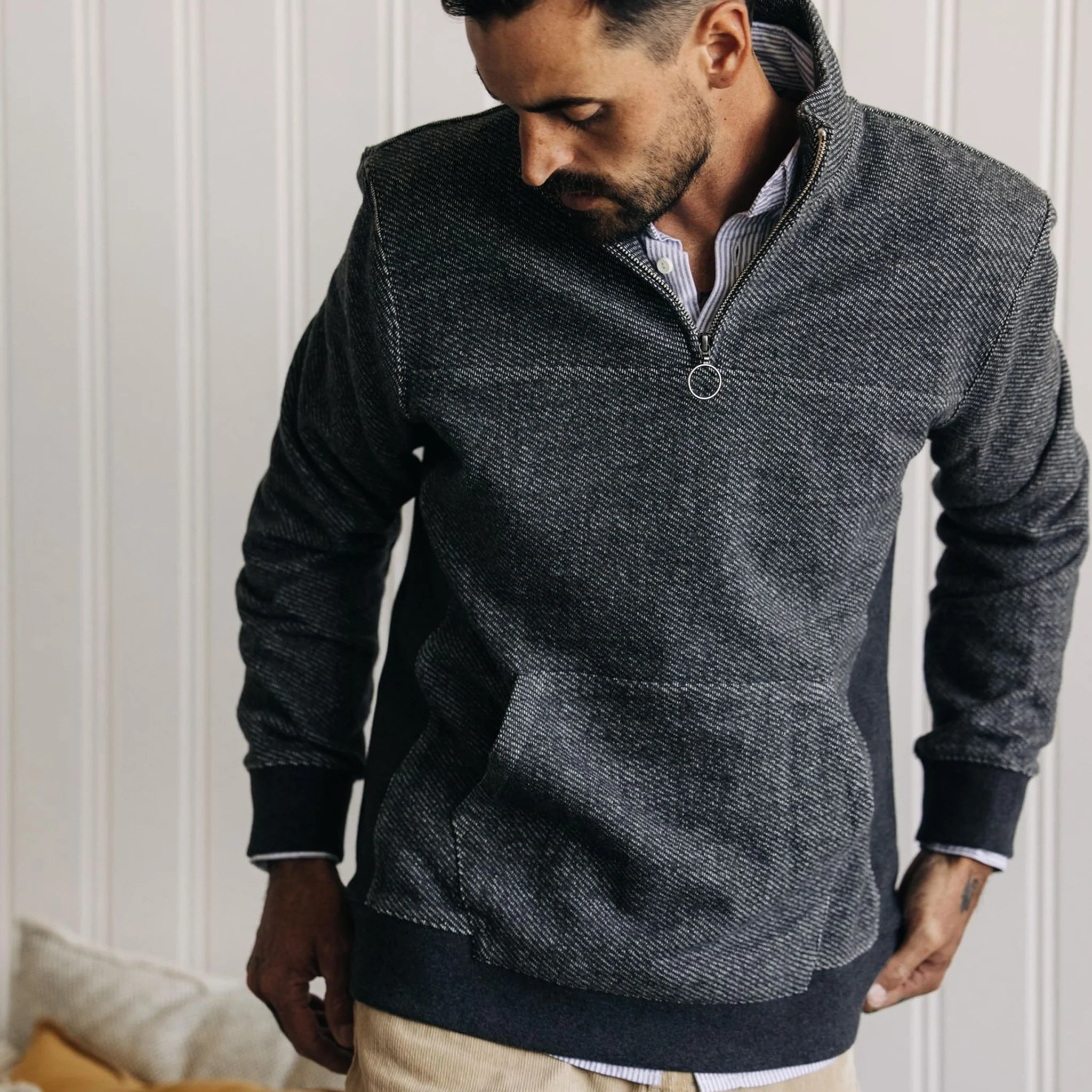 The Briggs Pullover in Coal French Terry Twill Knit - Image 2