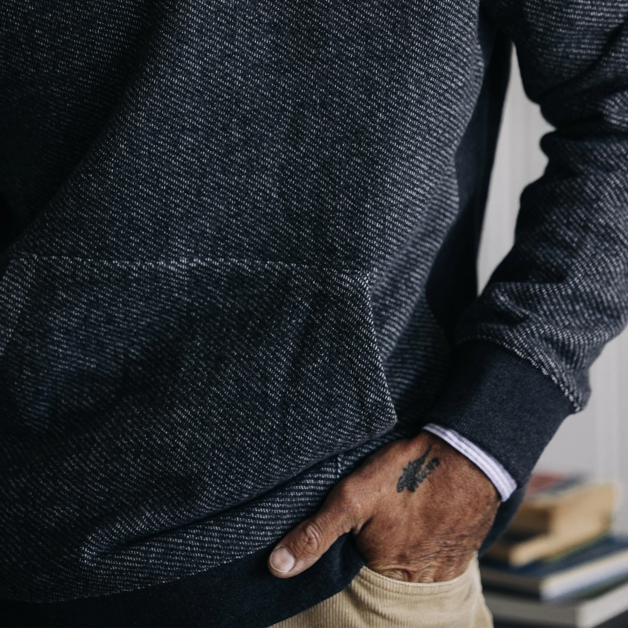 The Briggs Pullover in Coal French Terry Twill Knit - Image 4