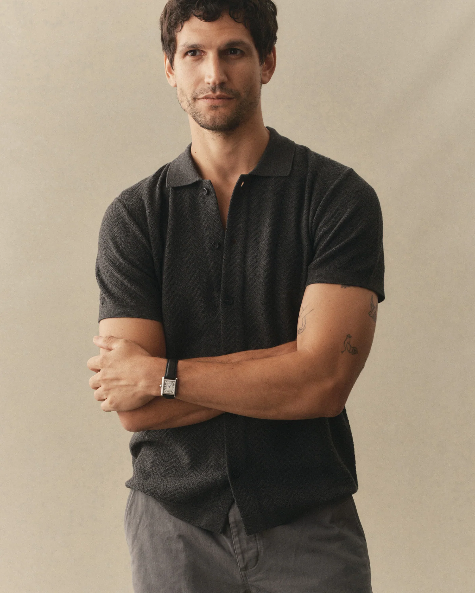 The Button Down Polo in Charcoal Herringbone - Image 2