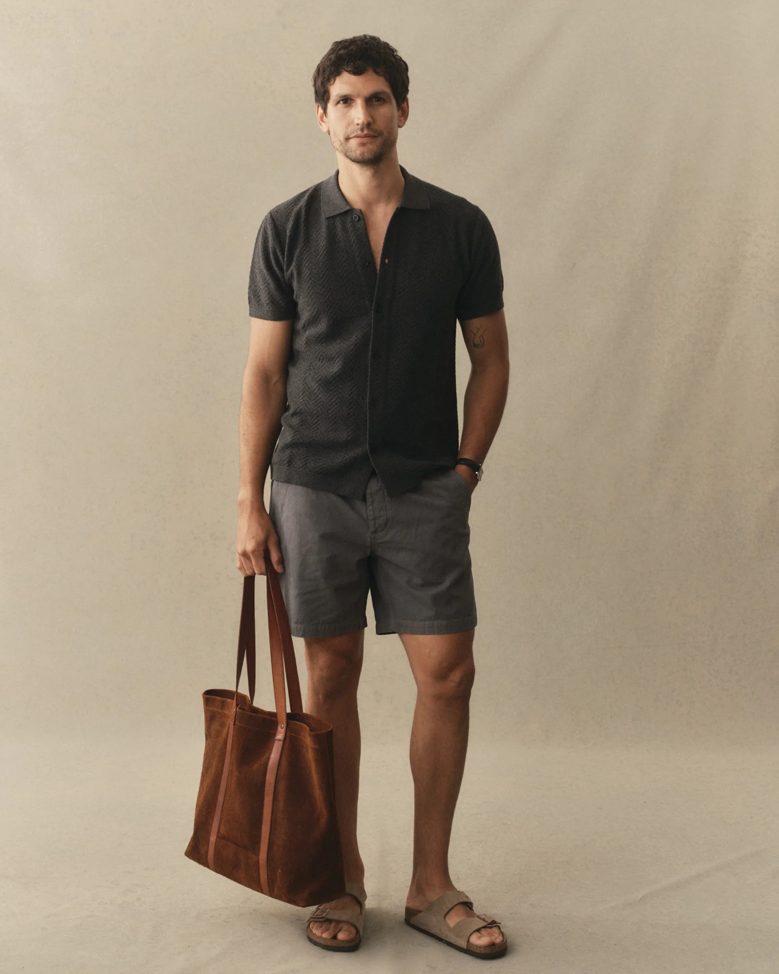 The Button Down Polo in Charcoal Herringbone - Image 3