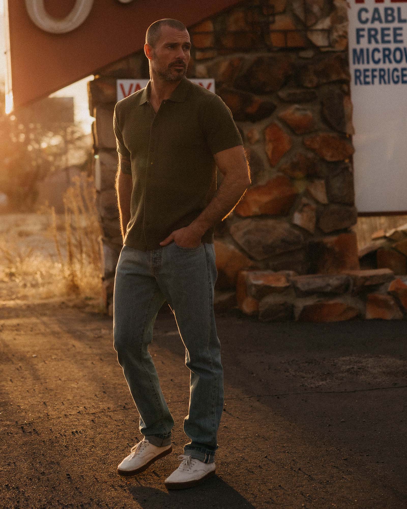 The Button Down Polo in Cilantro Herringbone - Image 3