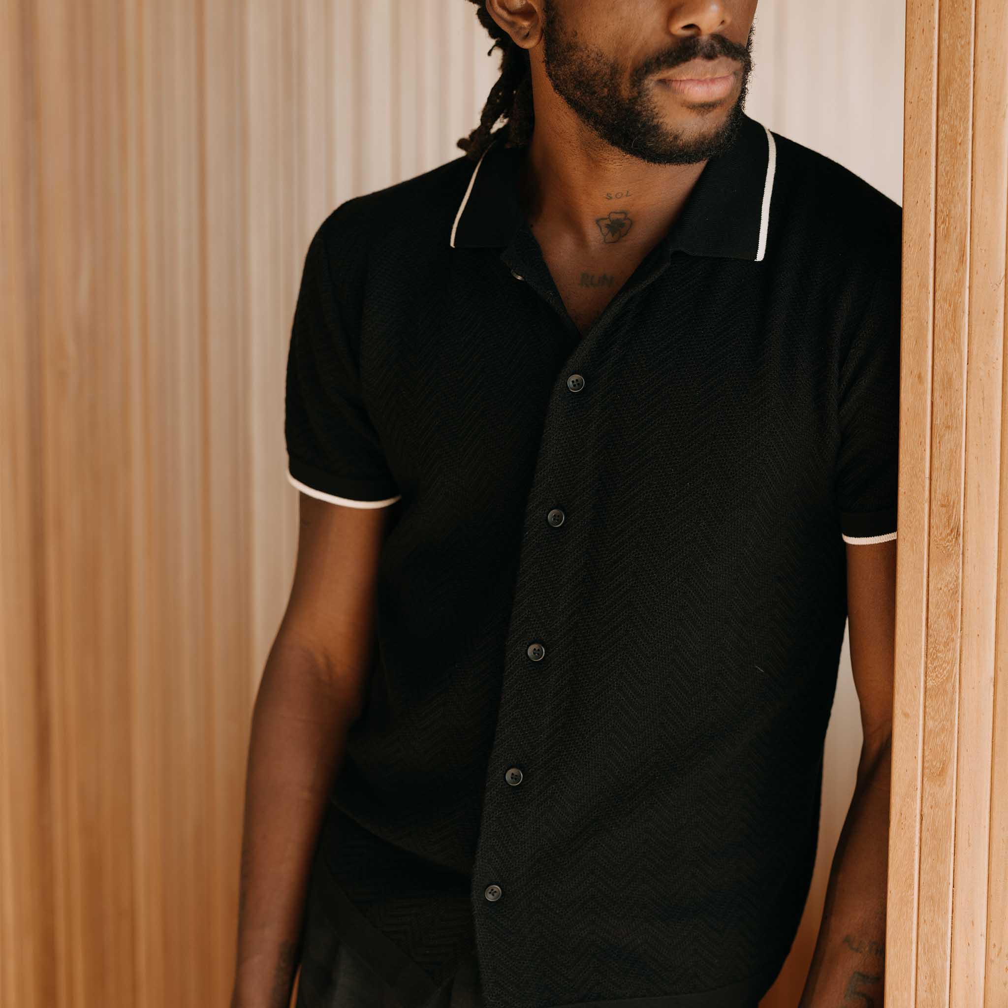 The Button Down Polo in Coal Herringbone - Image 4