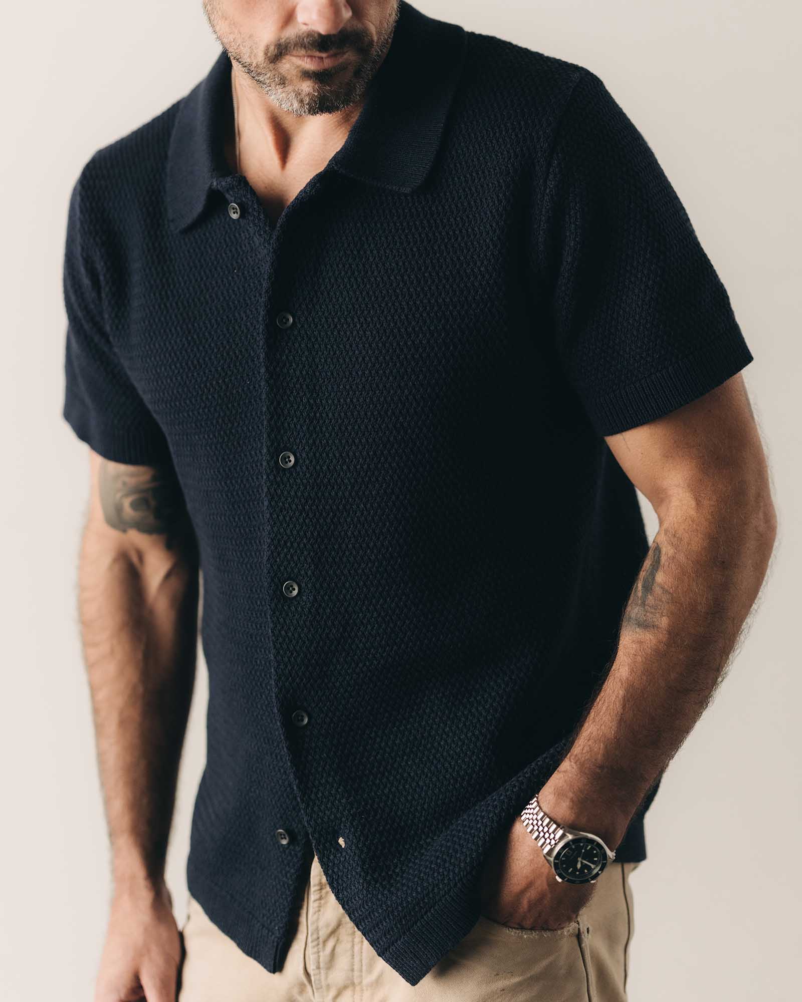 The Button Down Polo in Dark Navy Crochet - Image 3