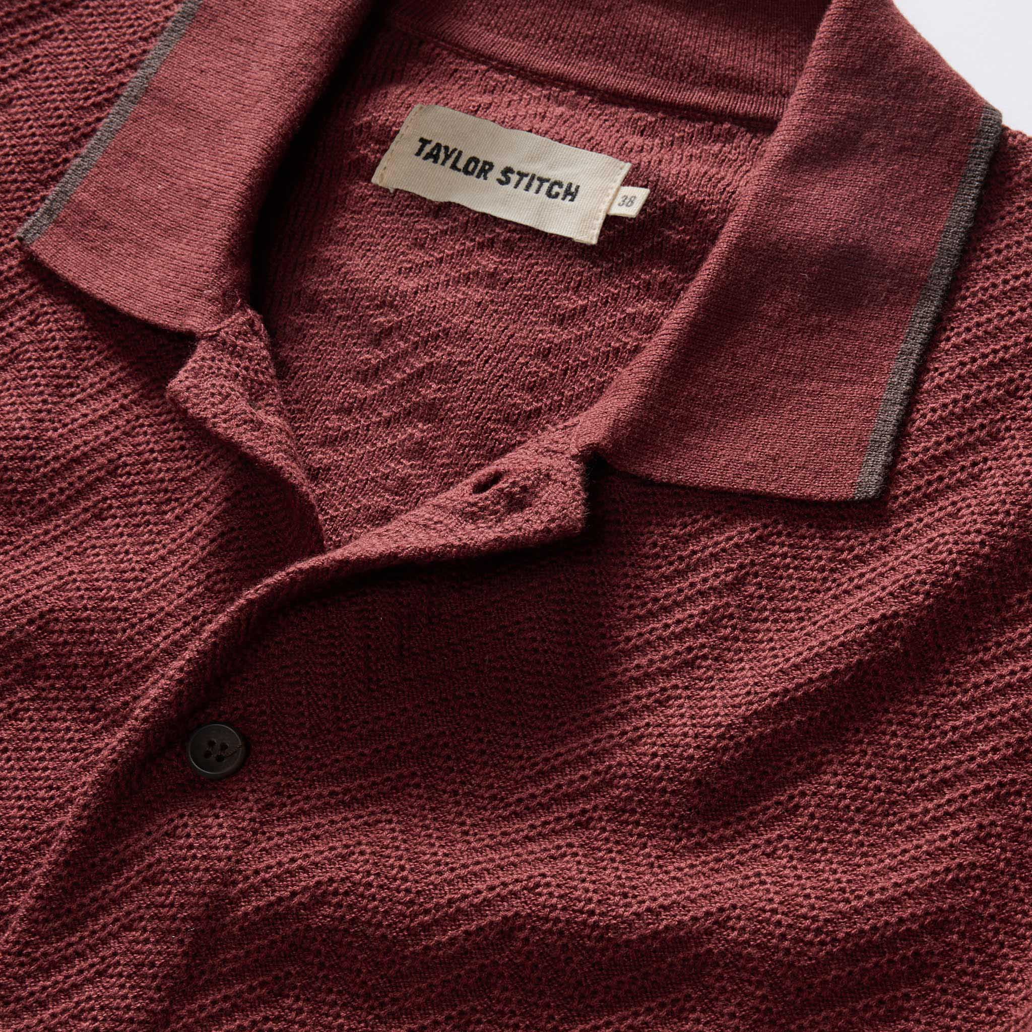 The Button Down Polo in Dried Cherry Herringbone - Image 5