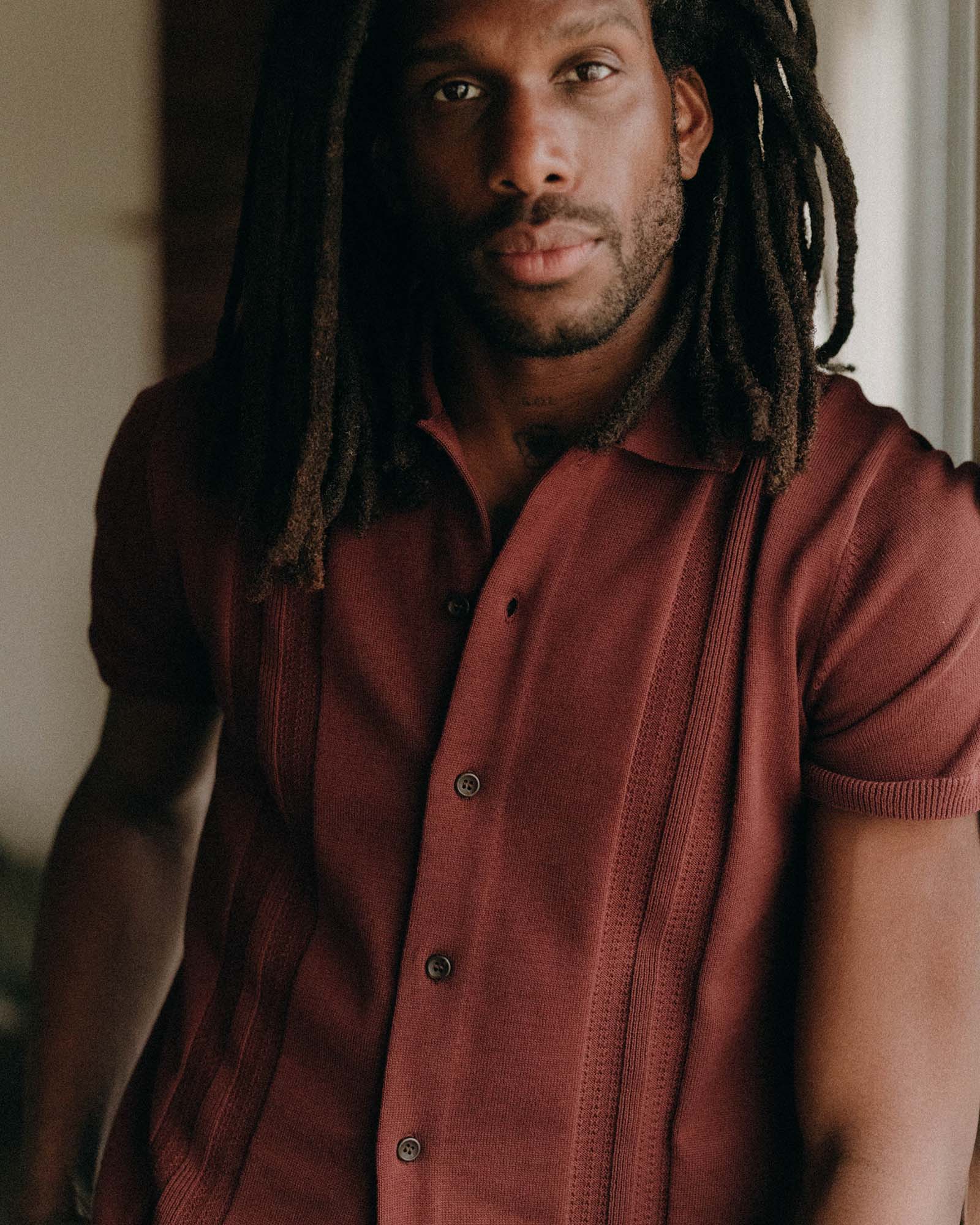The Button Down Polo in Dried Cherry Stripe - Image 2