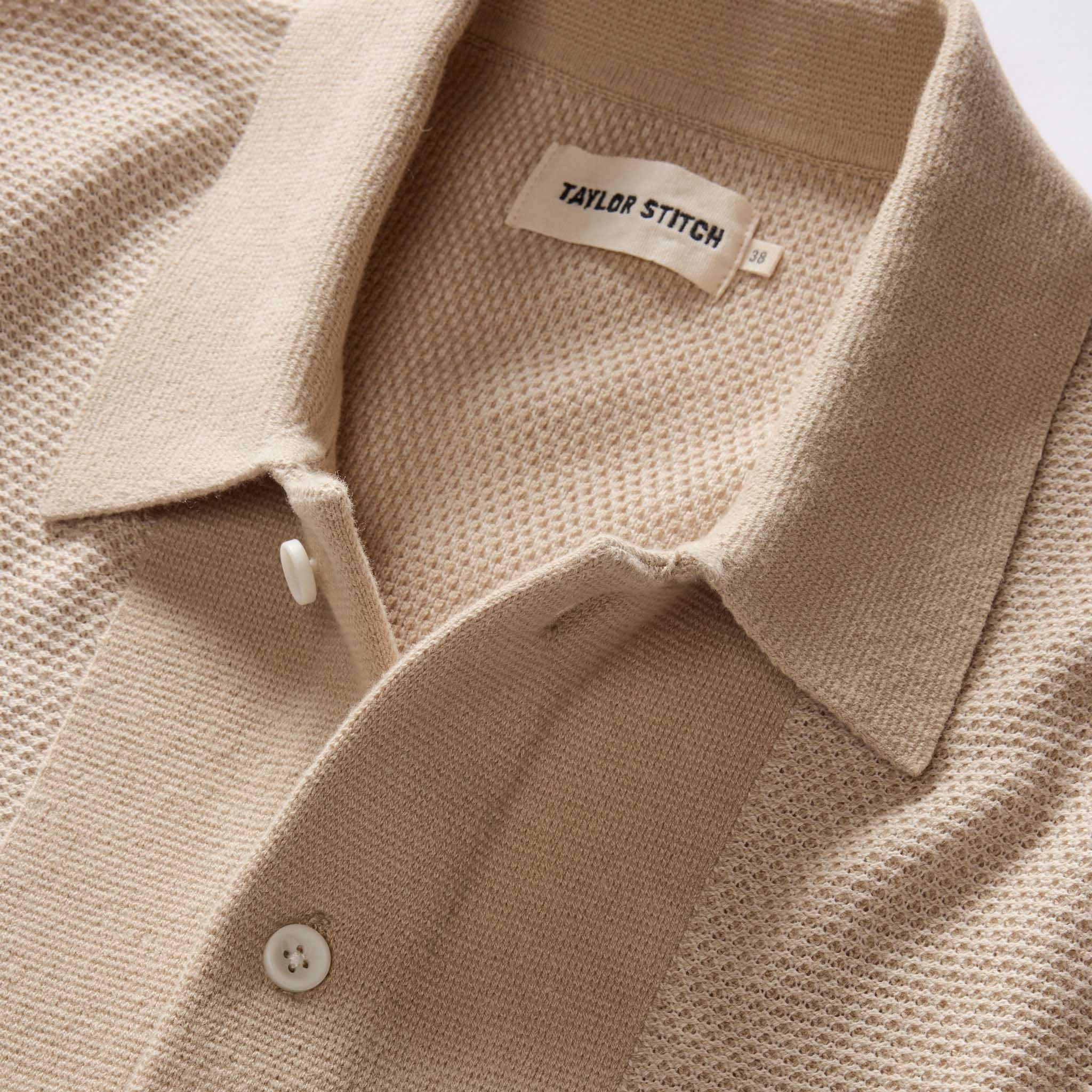 The Button Down Polo in Faded Khaki Seed Stitch - Image 6
