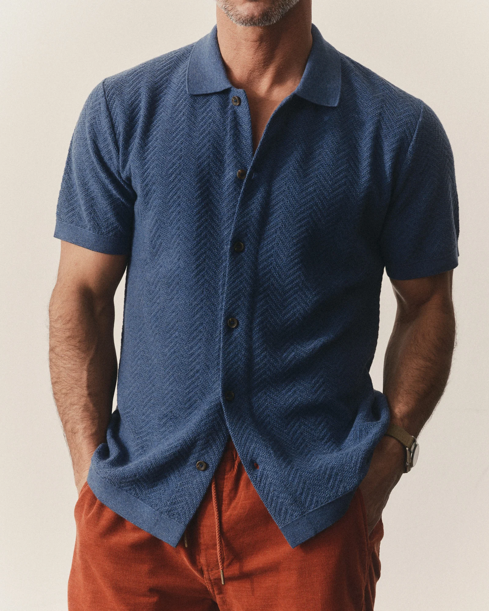The Button Down Polo in Gulf Stream Herringbone - Image 2