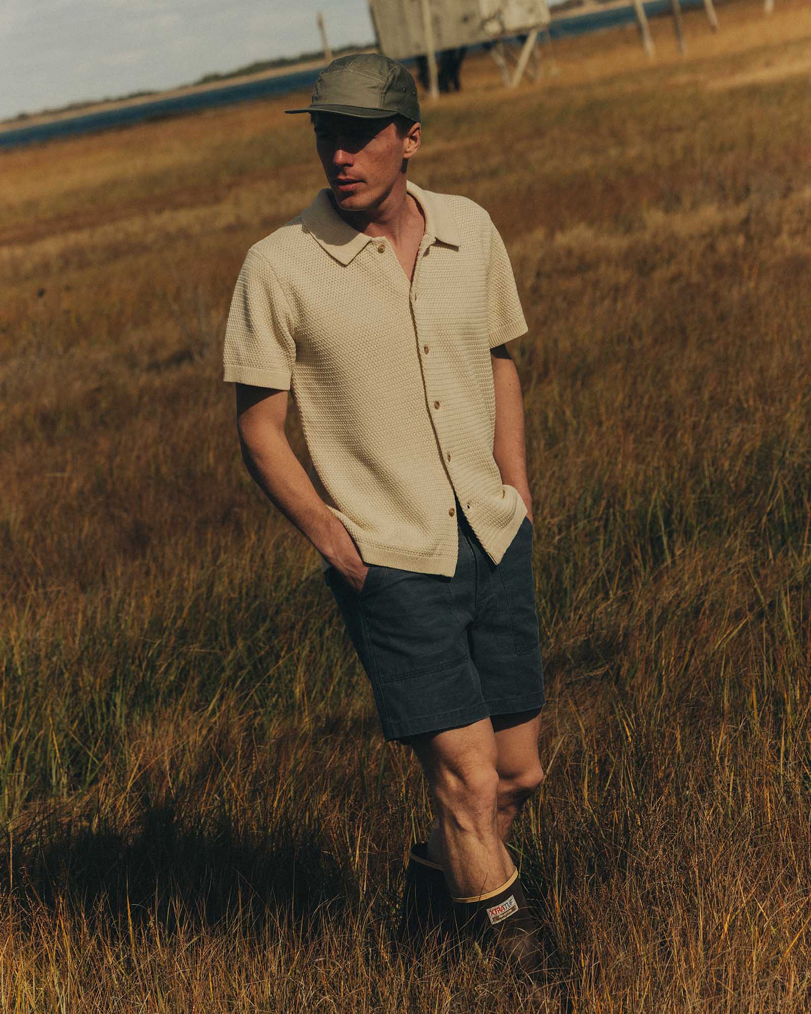 The Button Down Polo in Heather Oat Crochet - Image 3