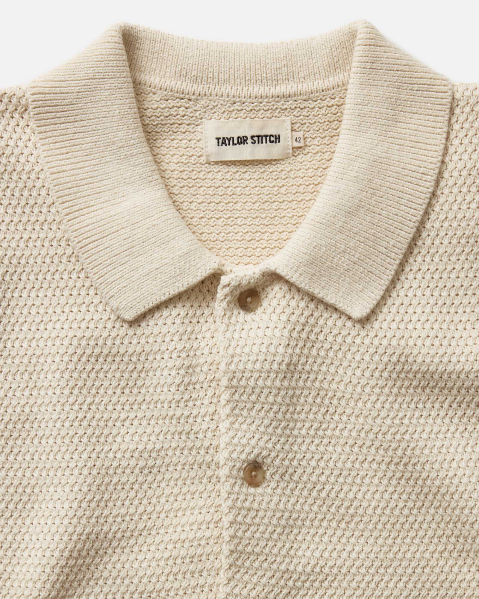 The Button Down Polo in Heather Oat Crochet - Image 4