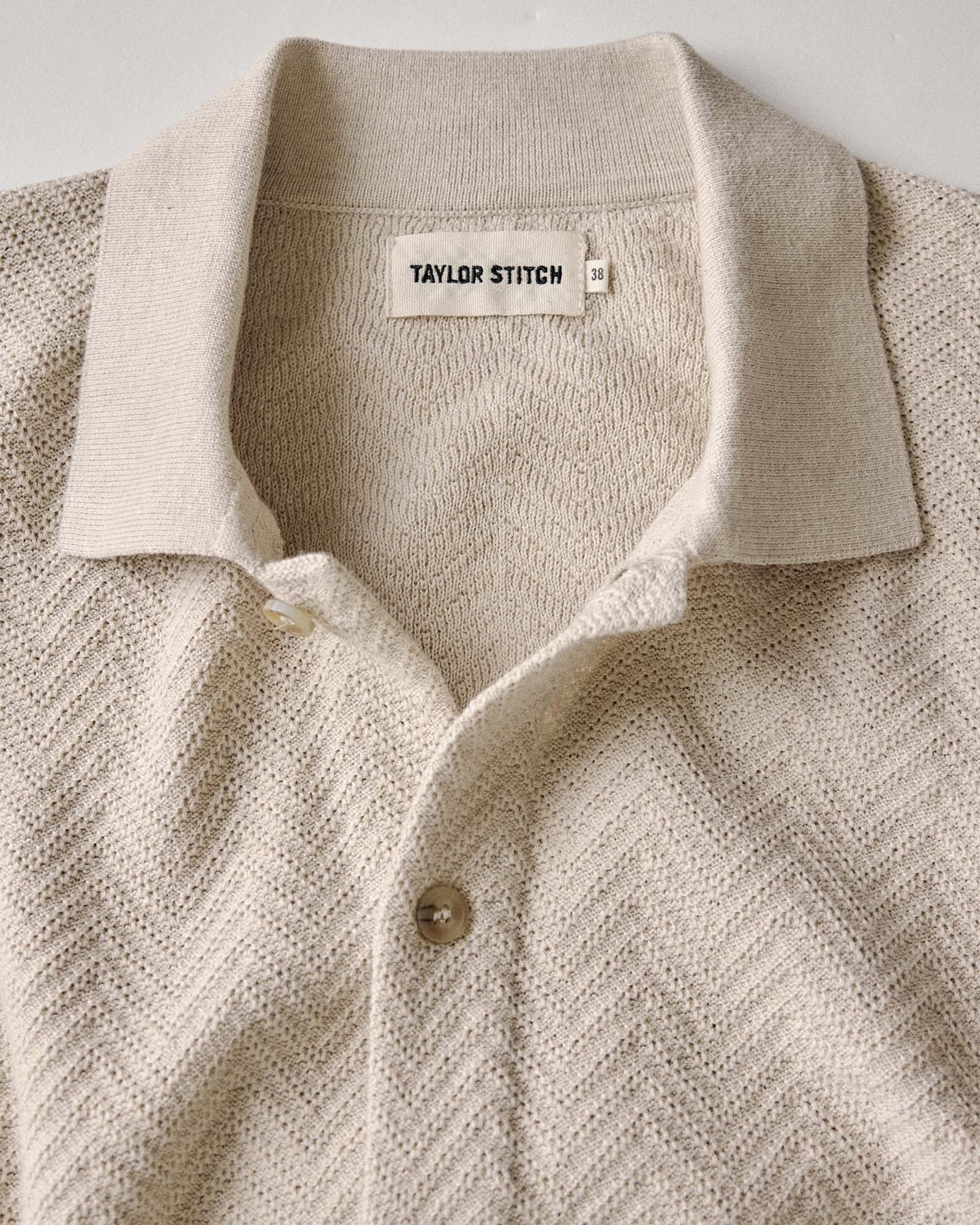 The Button Down Polo in Heather Oat Herringbone - Image 5
