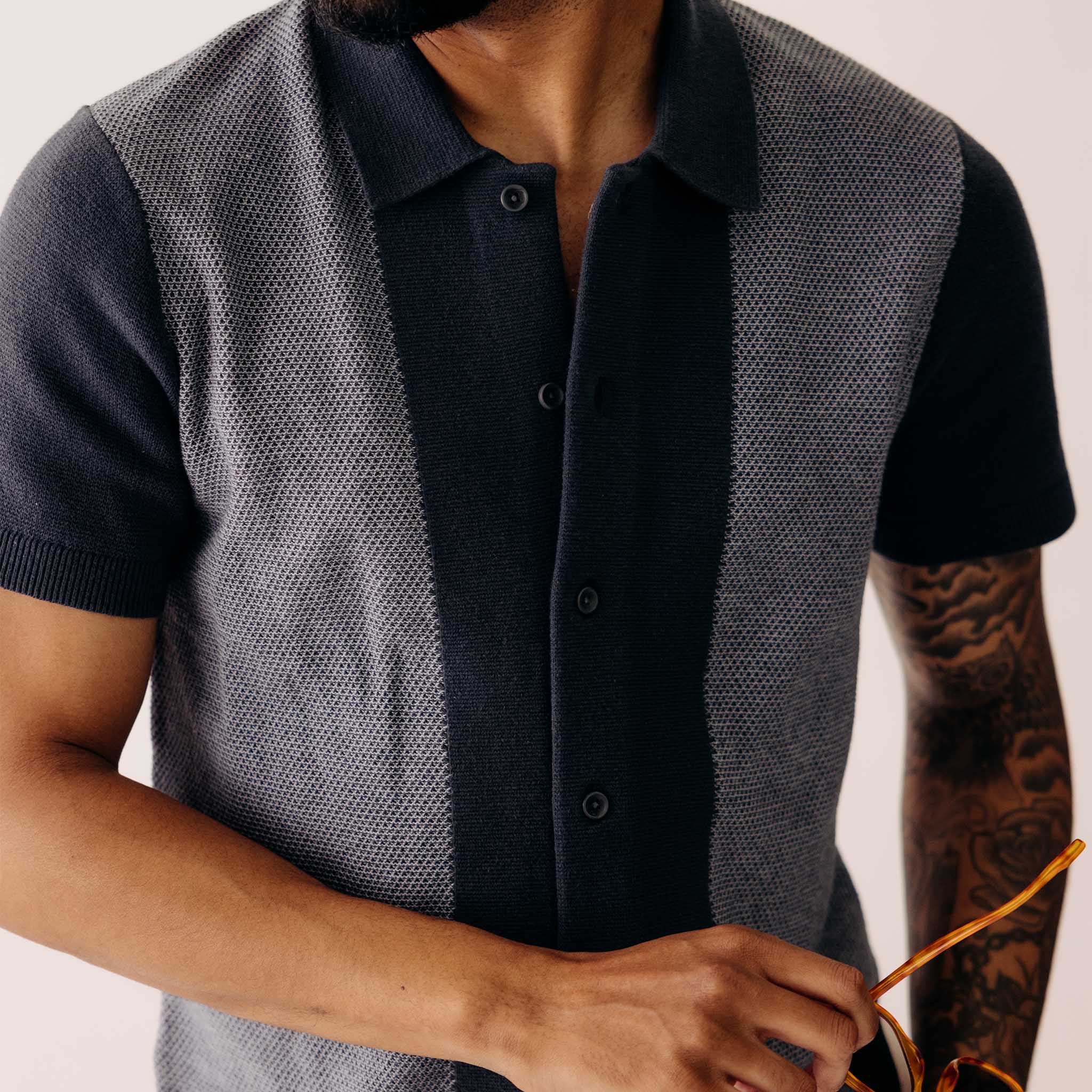 The Button Down Polo in Marine Seed Stitch - Image 3