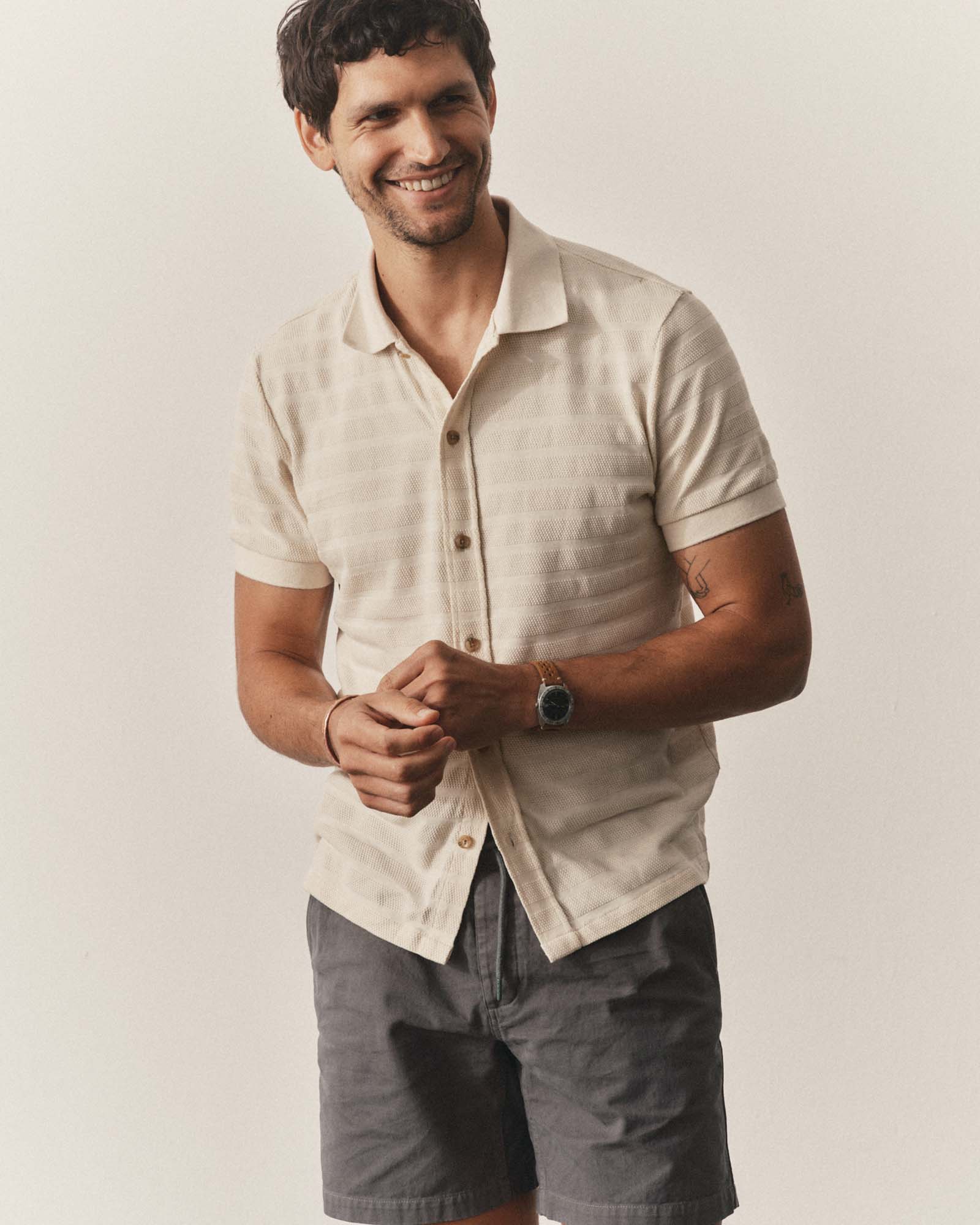 The Bywater Polo in Natural Knit Stripe - Image 3