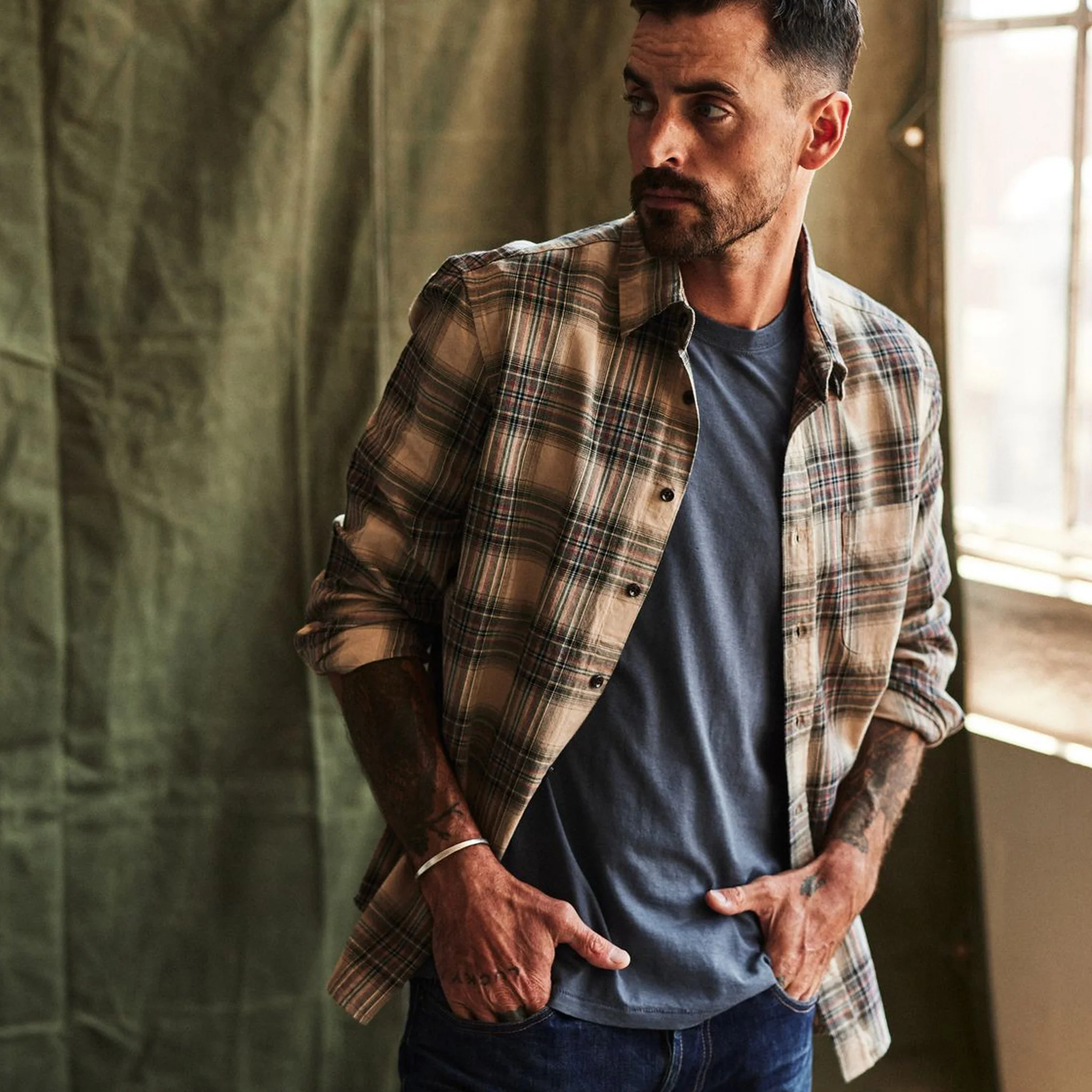 The California in Dune Plaid Brushed Cotton Twill - Image 4