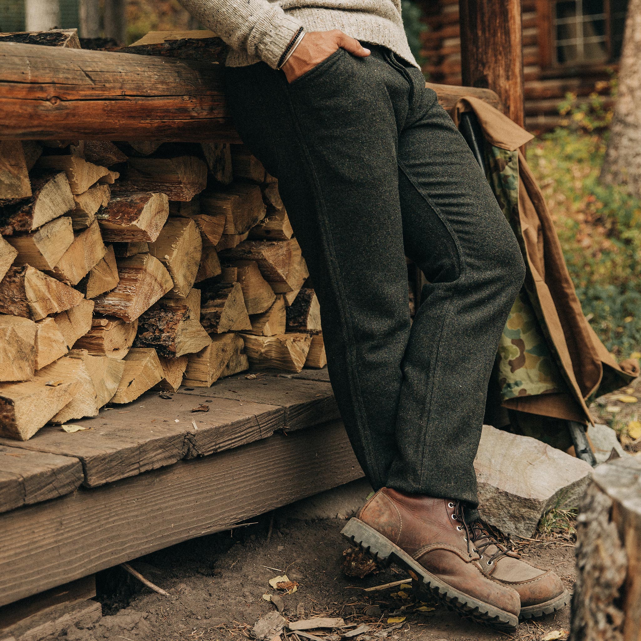 The Camp Pant in Dark Moss Wool - Image 2