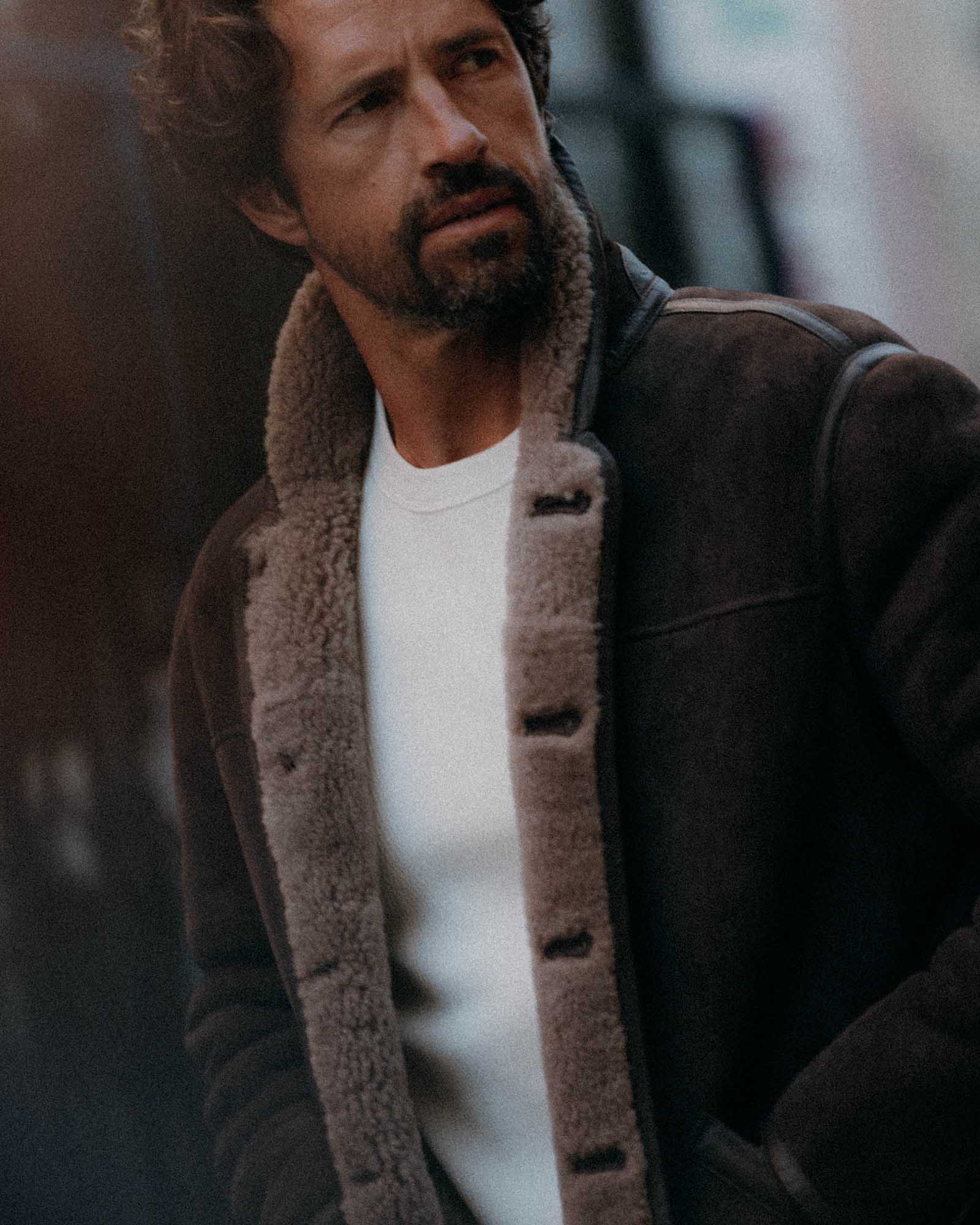 The Coleman Jacket in Dark Chocolate Shearling Suede - Image 2