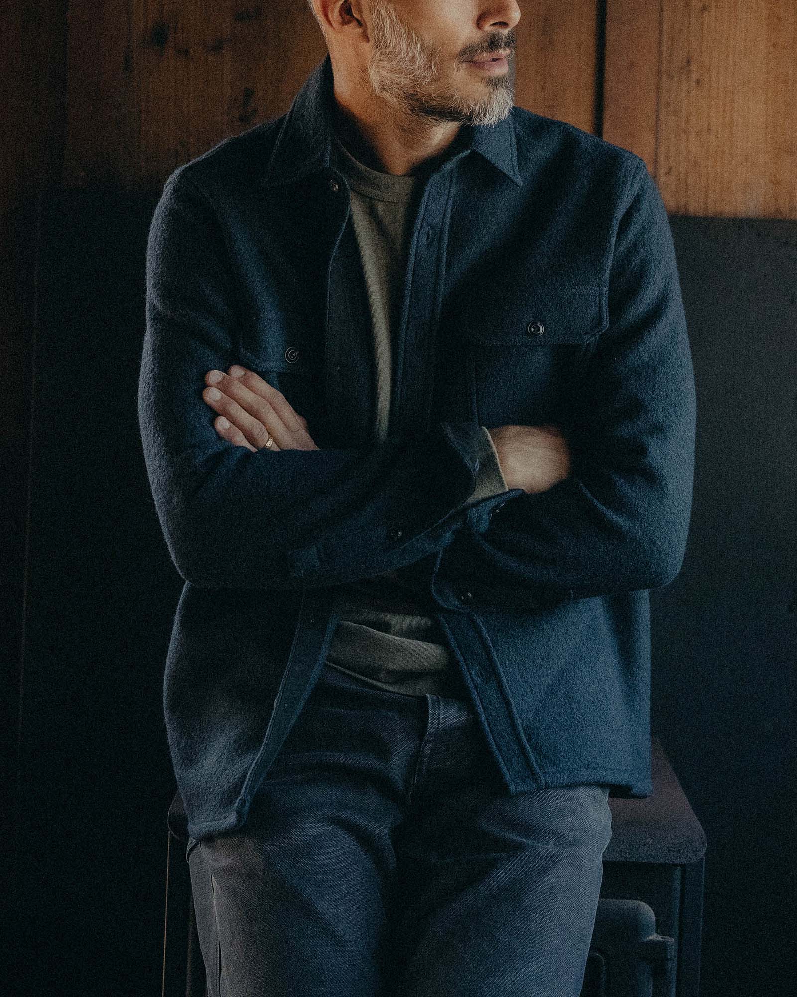 The Connor Overshirt in Dark Navy Boucle - Image 2