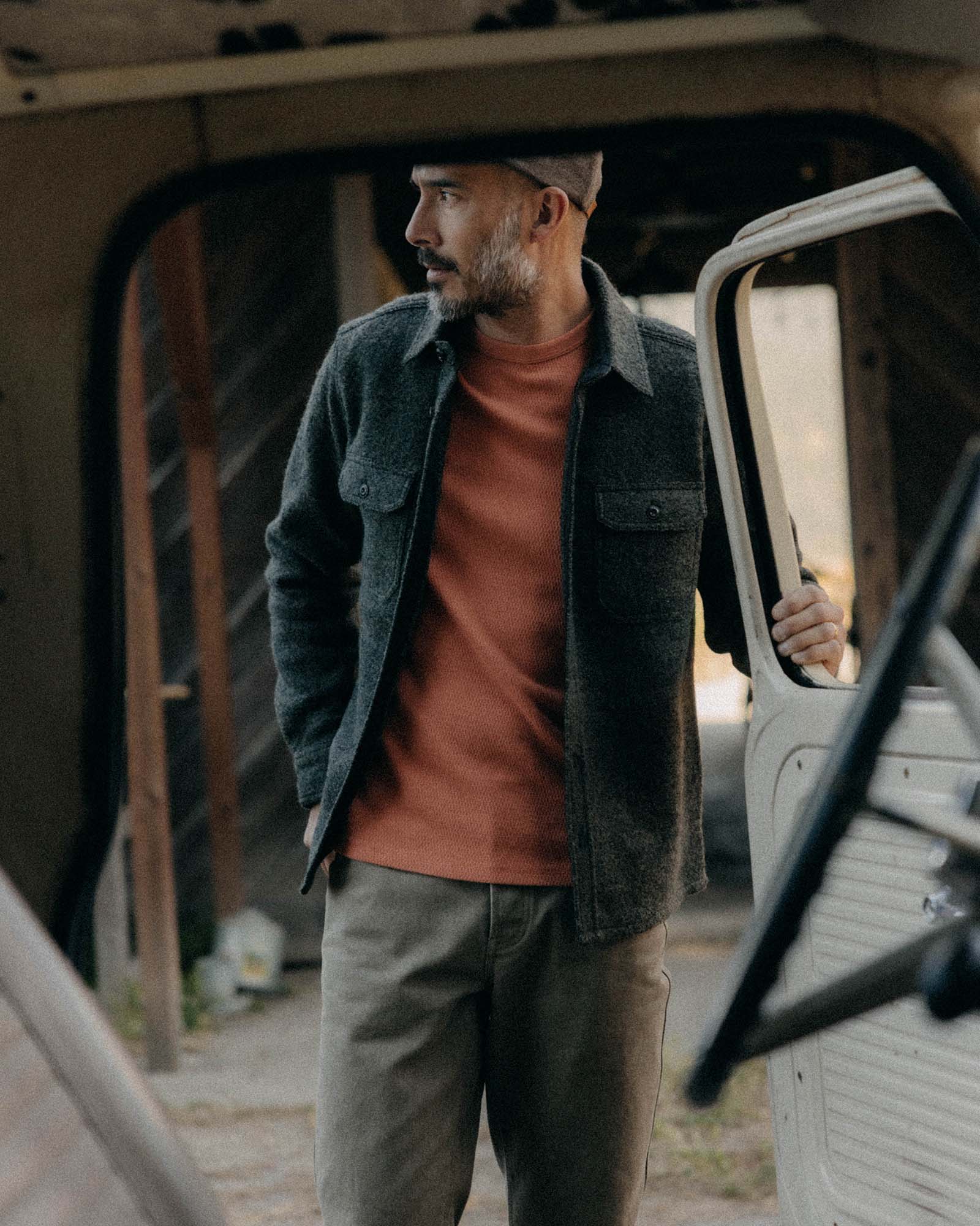 The Connor Overshirt in Heather Olive Boucle - Image 2