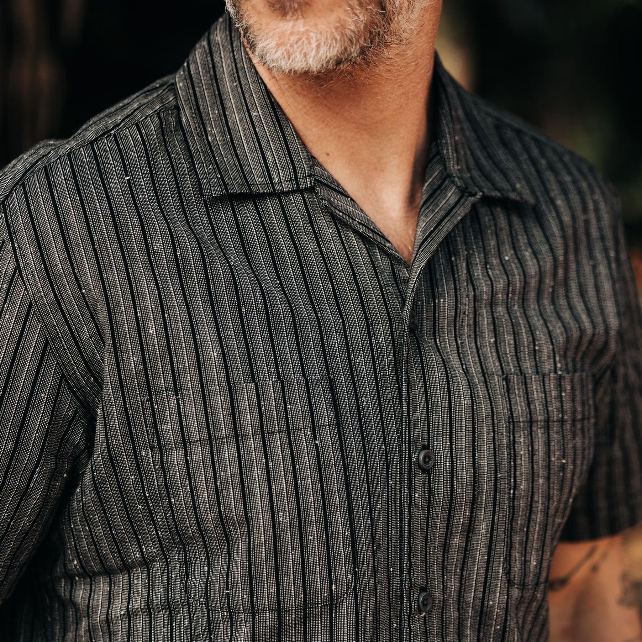The Conrad Shirt in Black Indigo Slub Stripe - Image 3