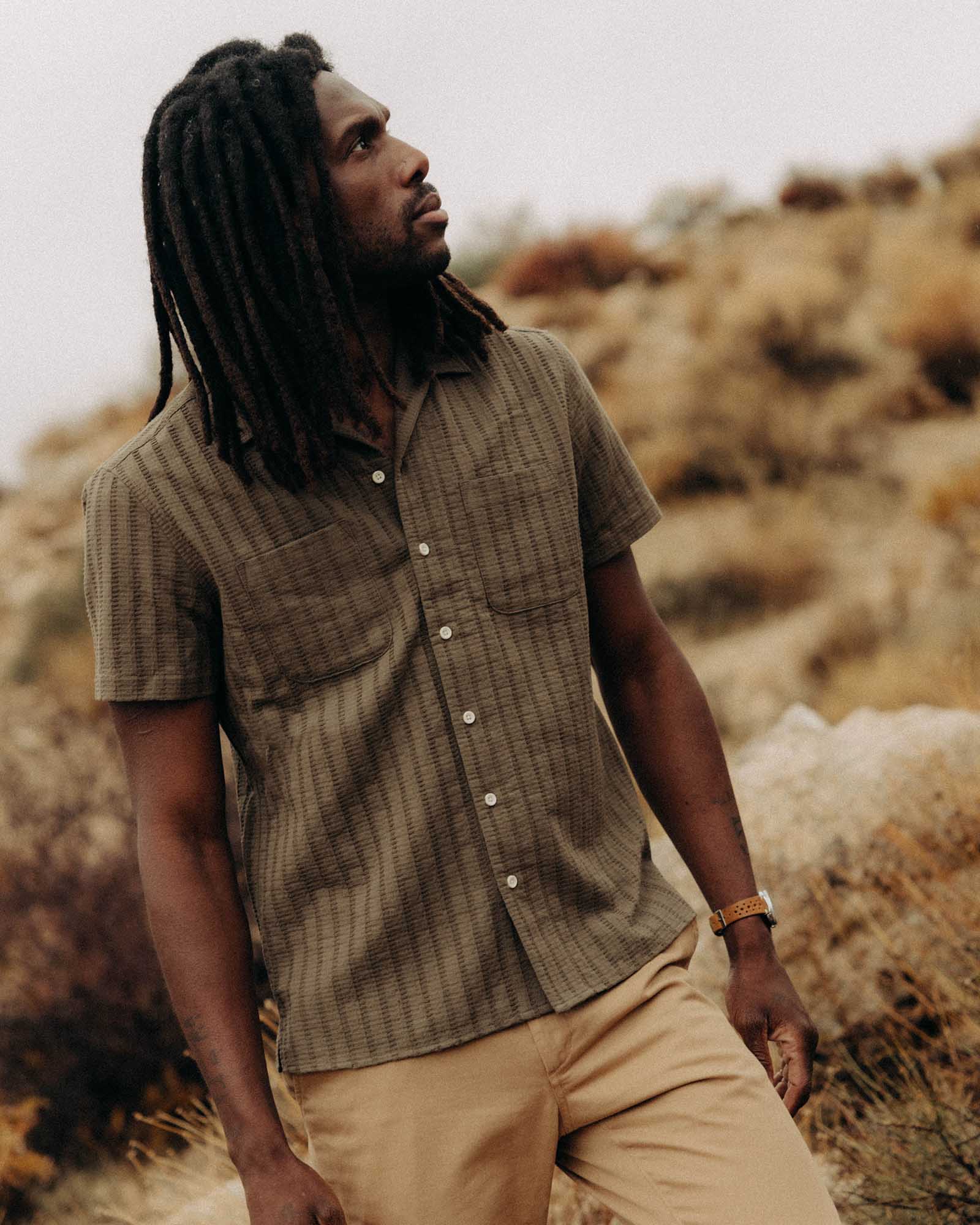 The Conrad Shirt in Fatigue Olive Dobby Stripe - Image 2